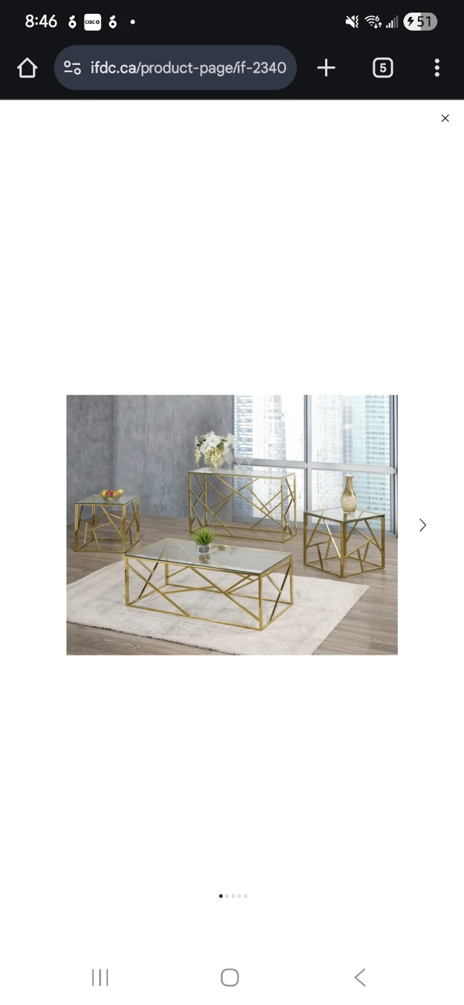 Coffee Table Set with Tempered Glass & Gold Frame