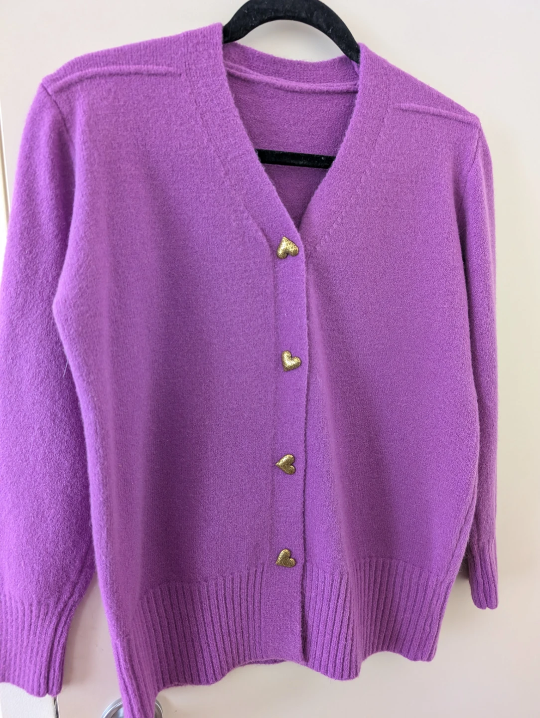 Purple Cardigan with Heart Buttons