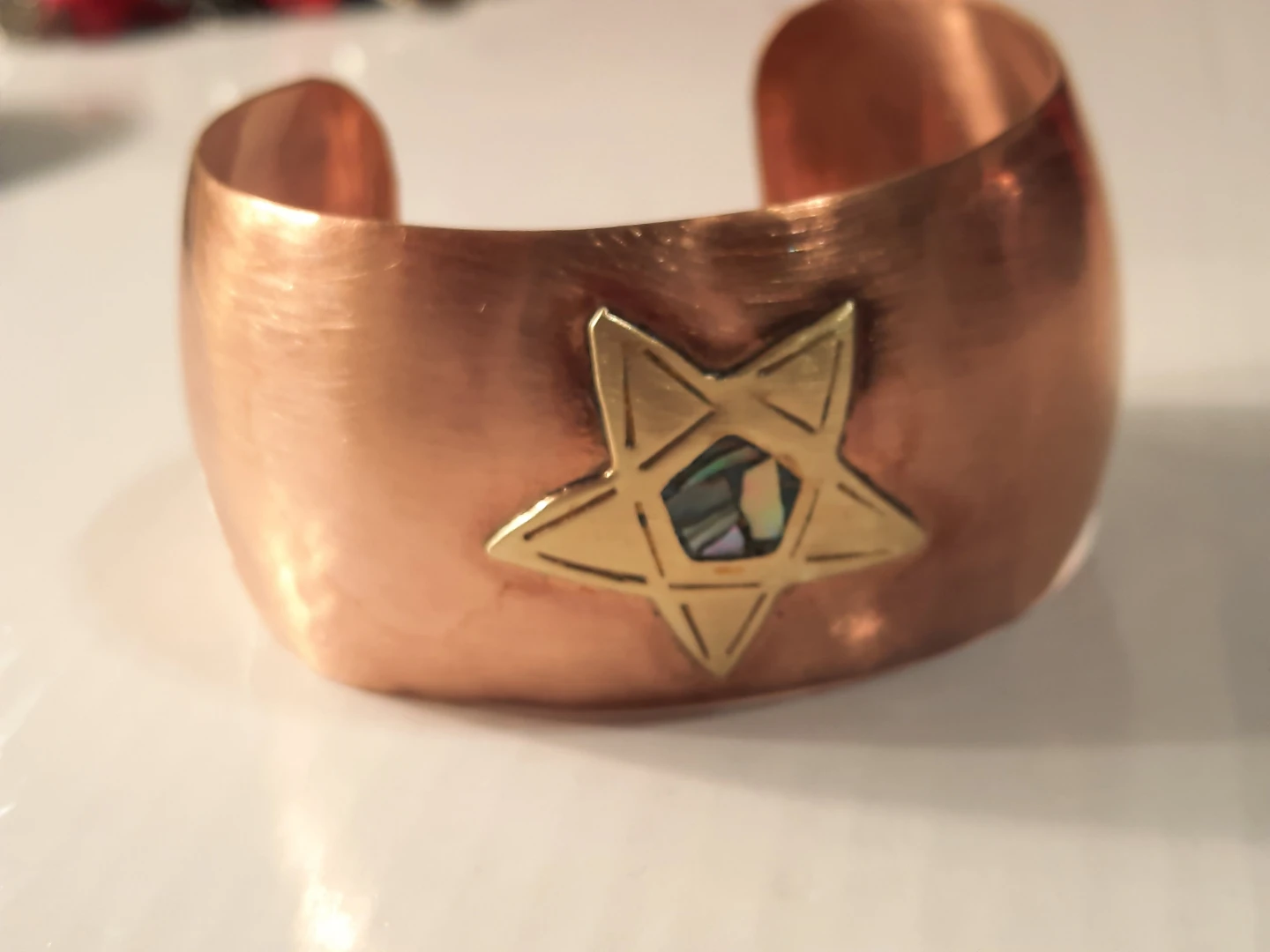 Copper Cuff Bracelet with Star of David Inlay