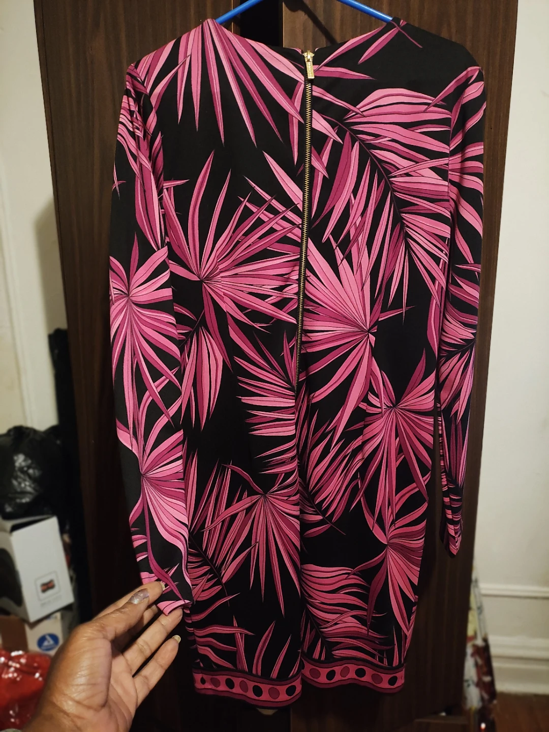 🧡Michael Kors Black/Pink Leaf Print Dress - Size L - photo 2