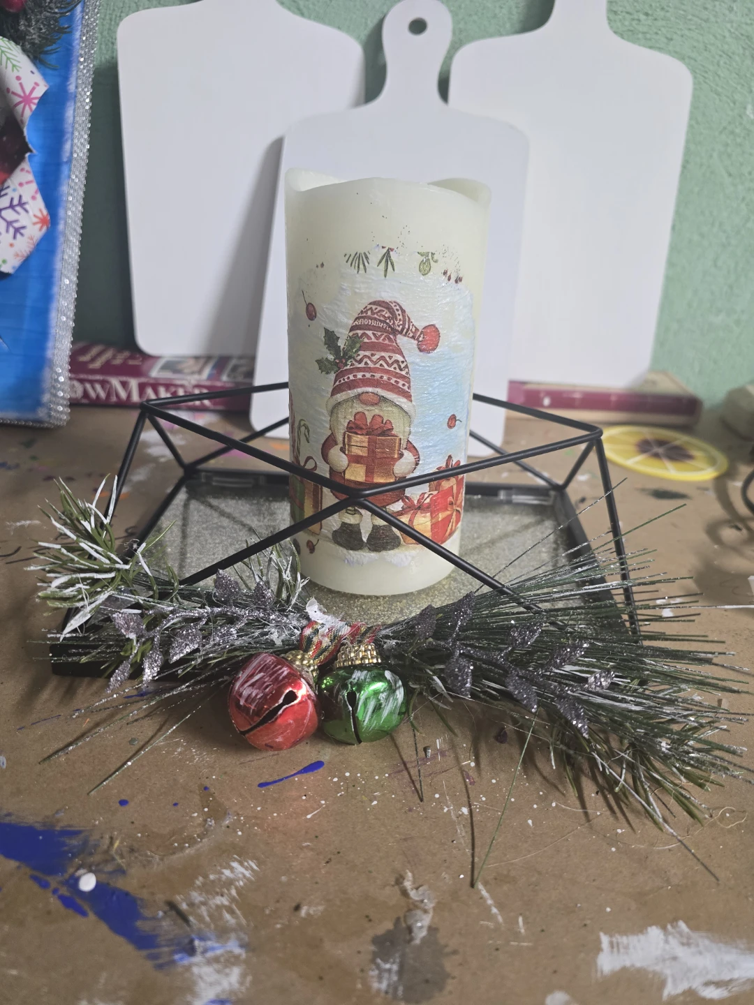 Flameless LED Christmas Candle with Decorative Holder