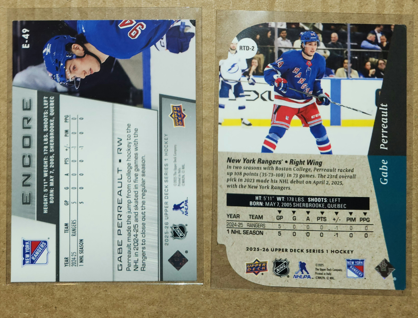 Pick Up pair of Gabe Perreault Rookie Cards NYR - photo 2