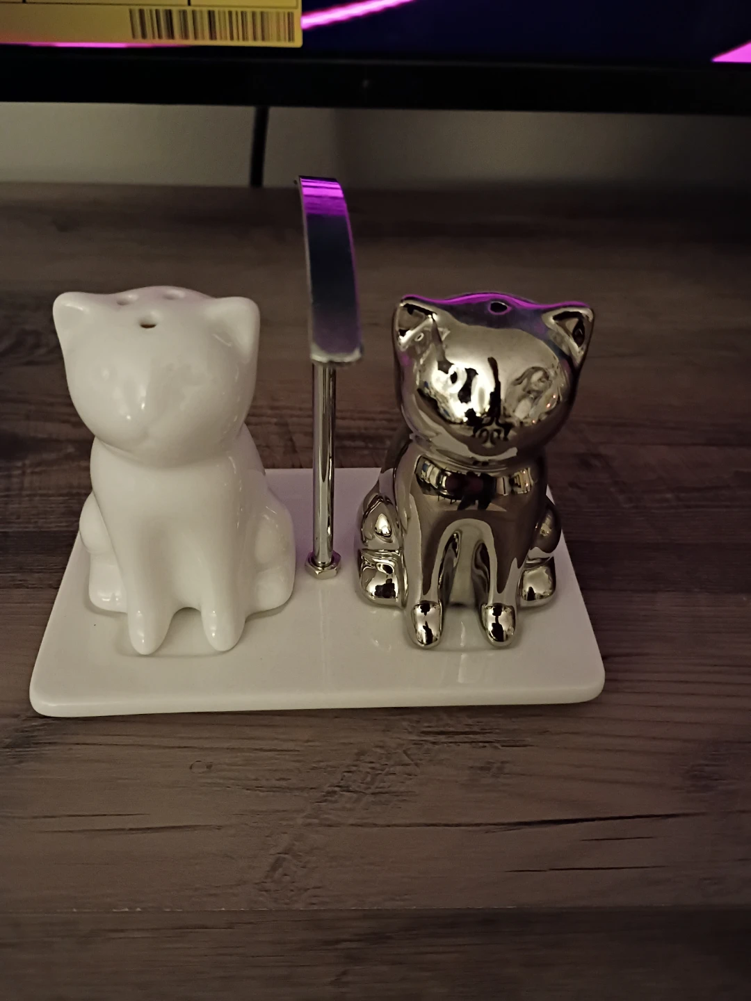 Cat Salt and Pepper Shakers - White & Silver