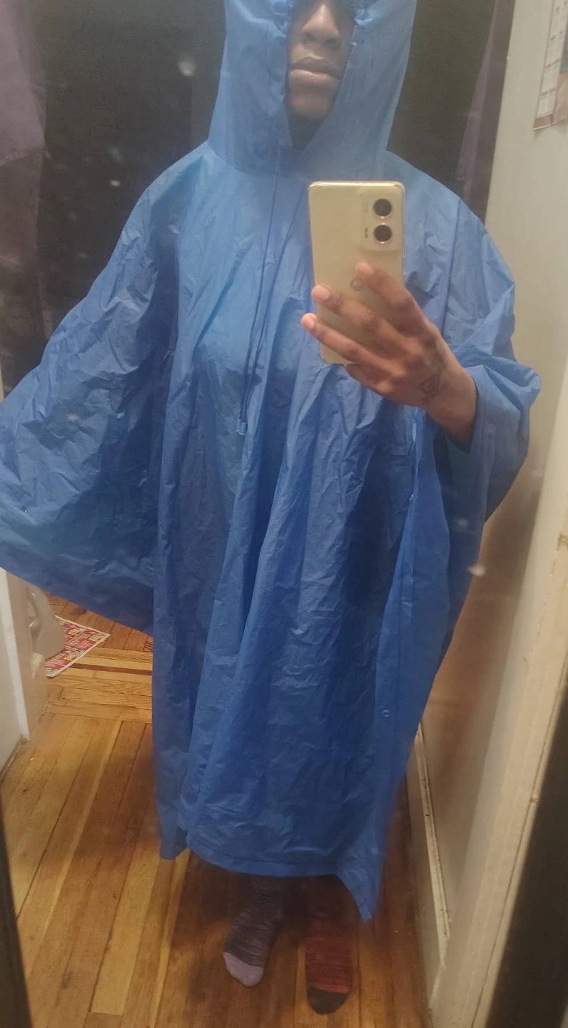 Blue Rain Poncho with draw string
