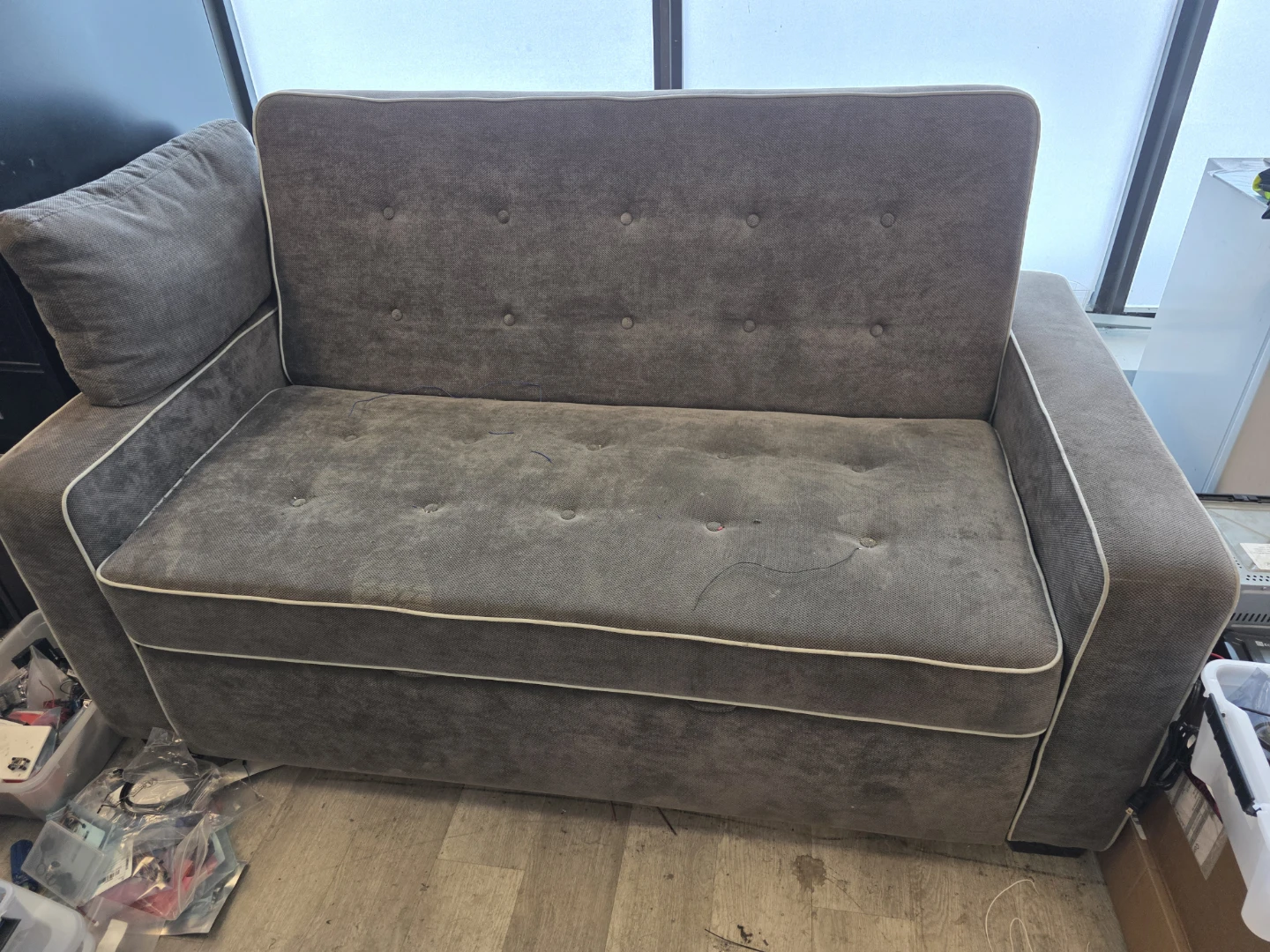 Grey Sofa Bed with Pull-Out Trundle