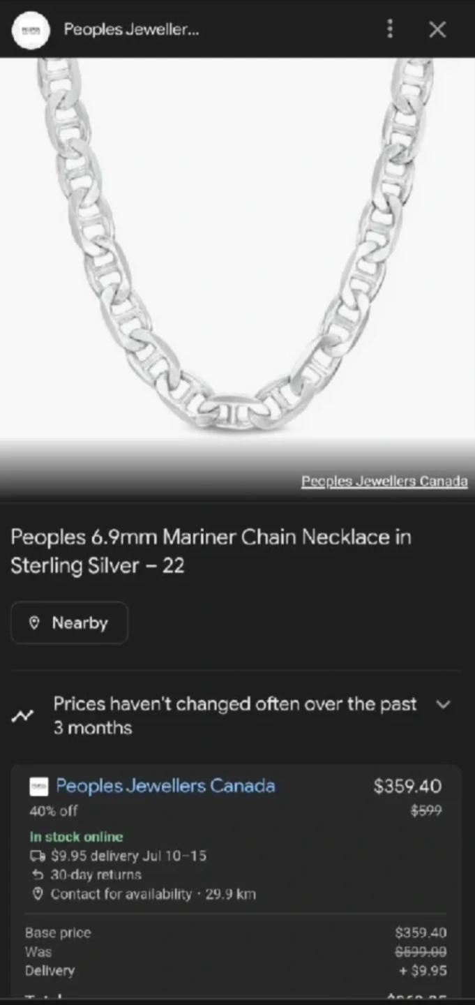 Peoples Jewellers 6.9mm Mariner Chain - Sterling Silver