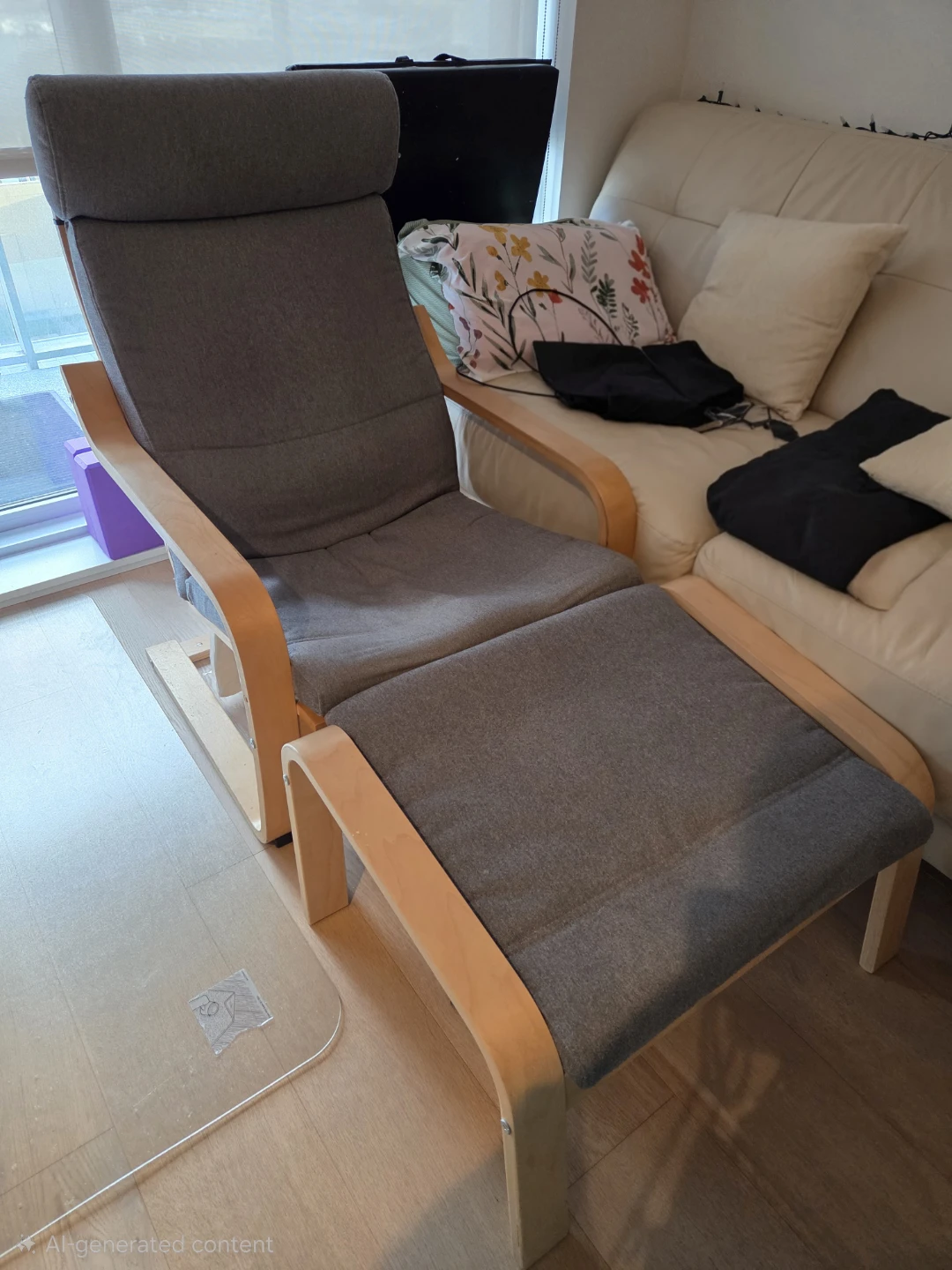 IKEA Poang Chair with Footstool - Grey 🧡