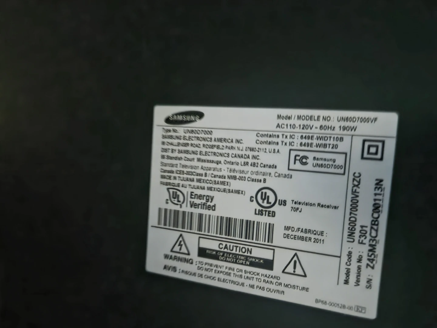 Samsung 60" UN60D7000 Smart TV - photo 3