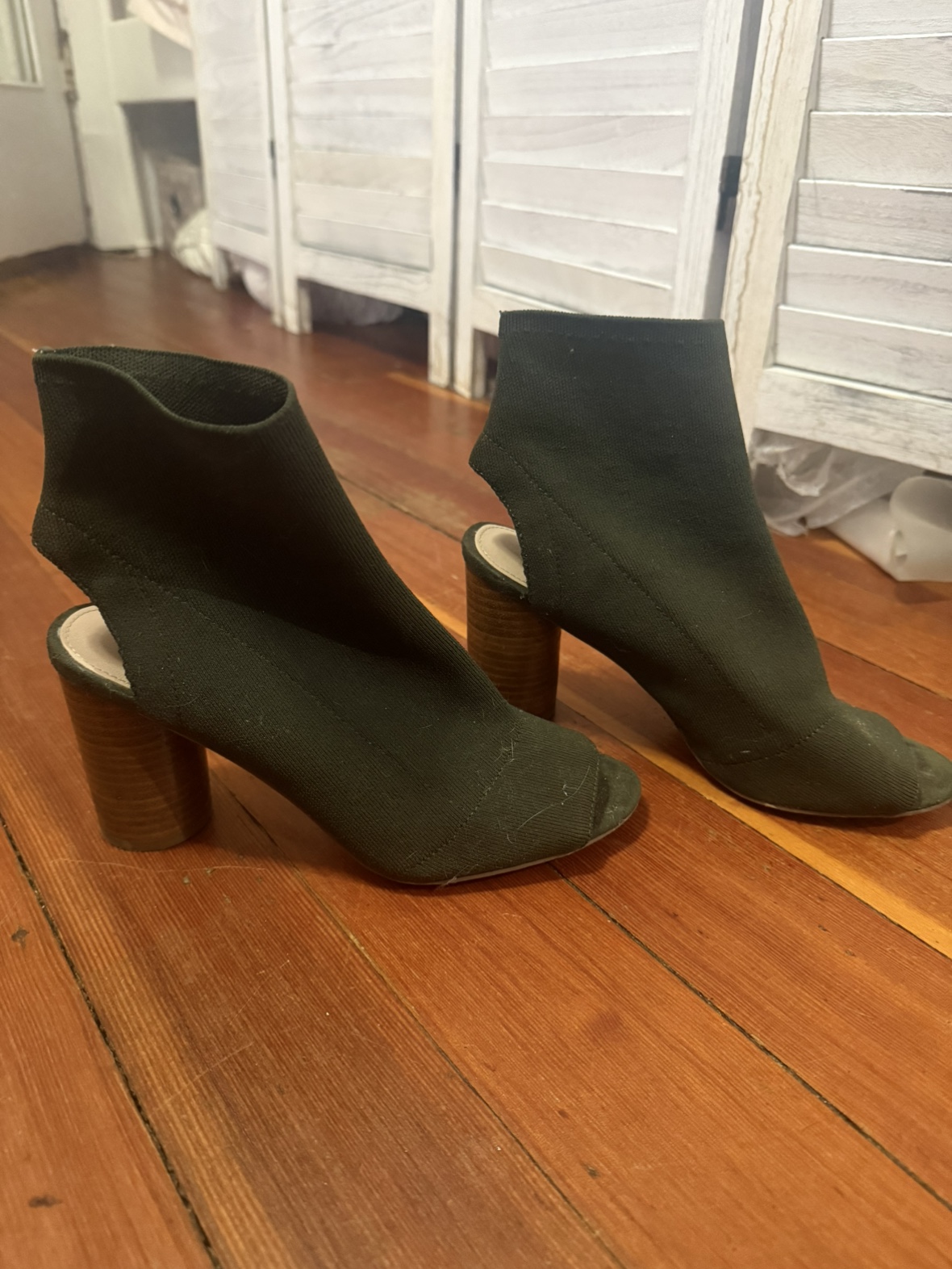 Steve Madden Olive Green Peep-Toe Booties