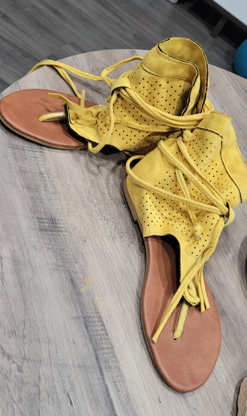 Yellow Suede Gladiator Sandals, Size 8 - photo 2