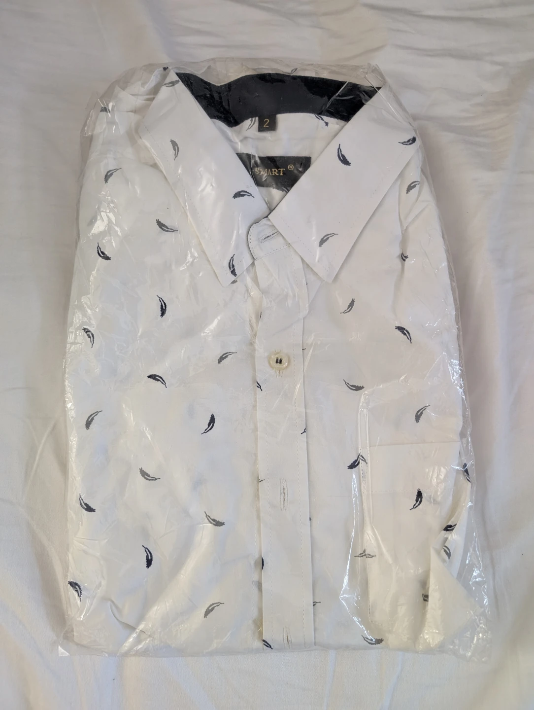 SMART White Feather Print Button-Up Shirt Office Wear - photo 2