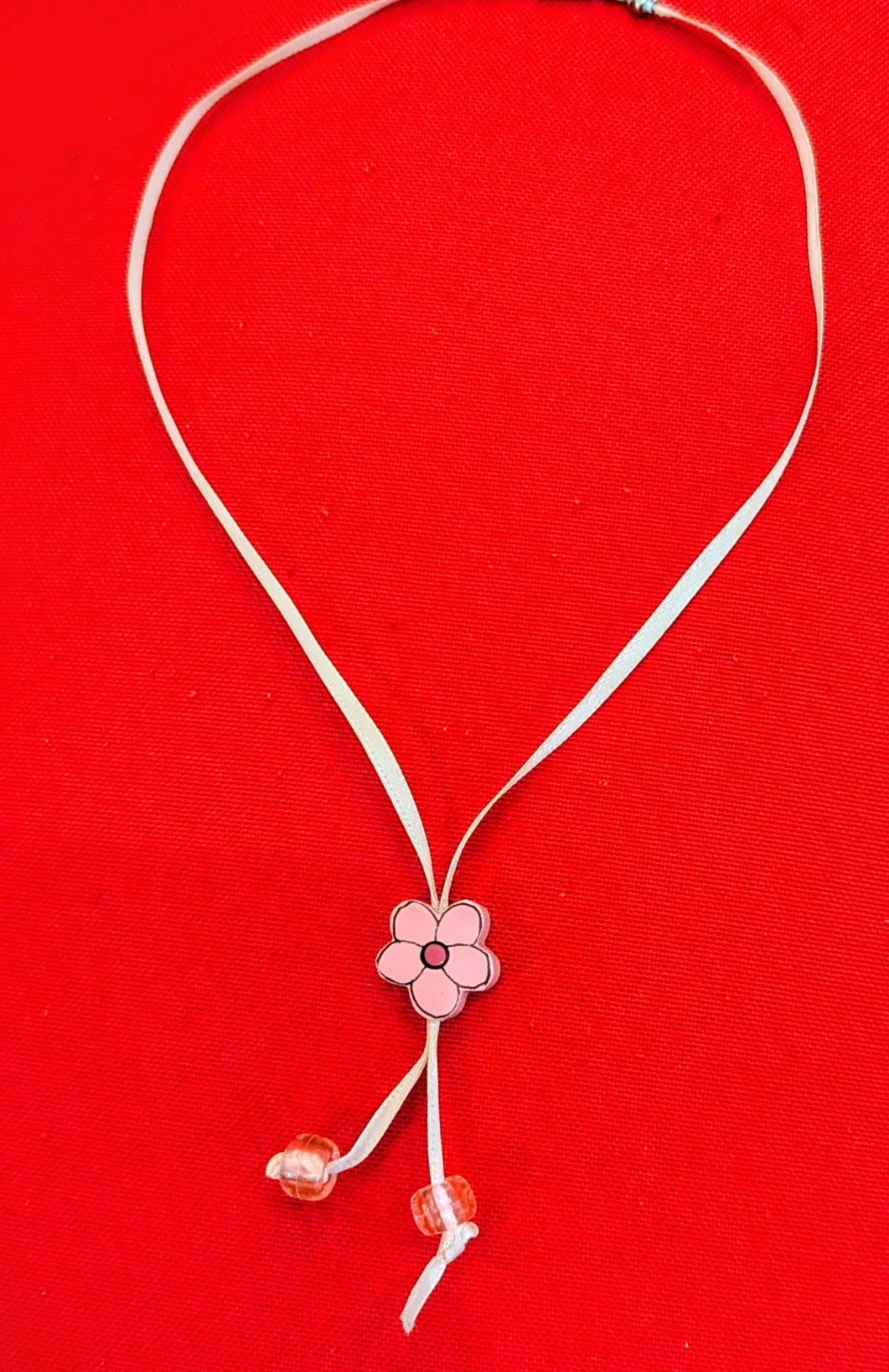 Pink Flower Pendant Necklace with Beads