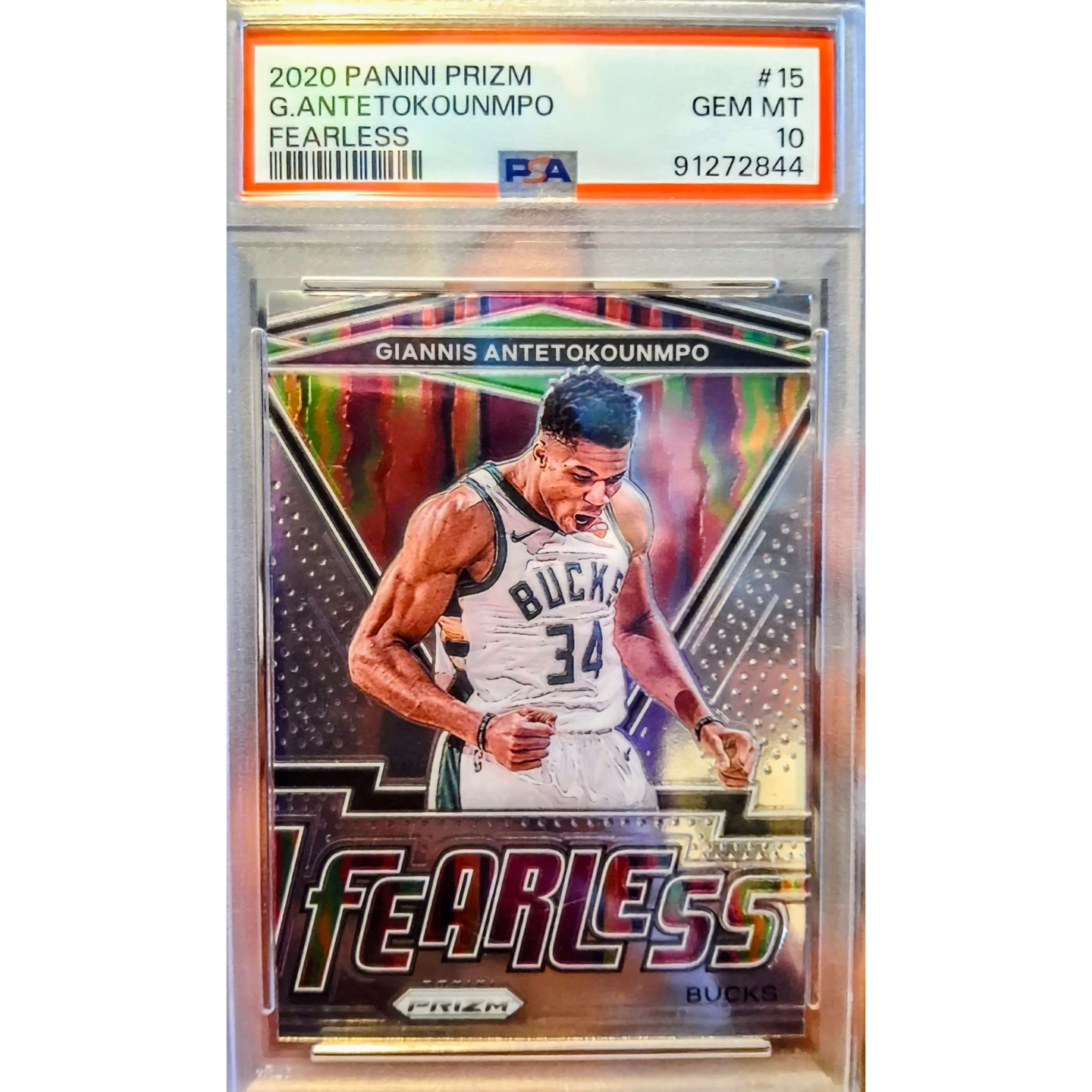 2020-21 Panini Prizm Fearless #15 Giannis Antetokounmpo PSA10