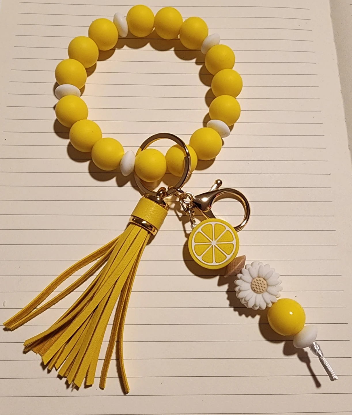 Stretchy Citrus Floral Beaded Silicone Wristlet & Charm
