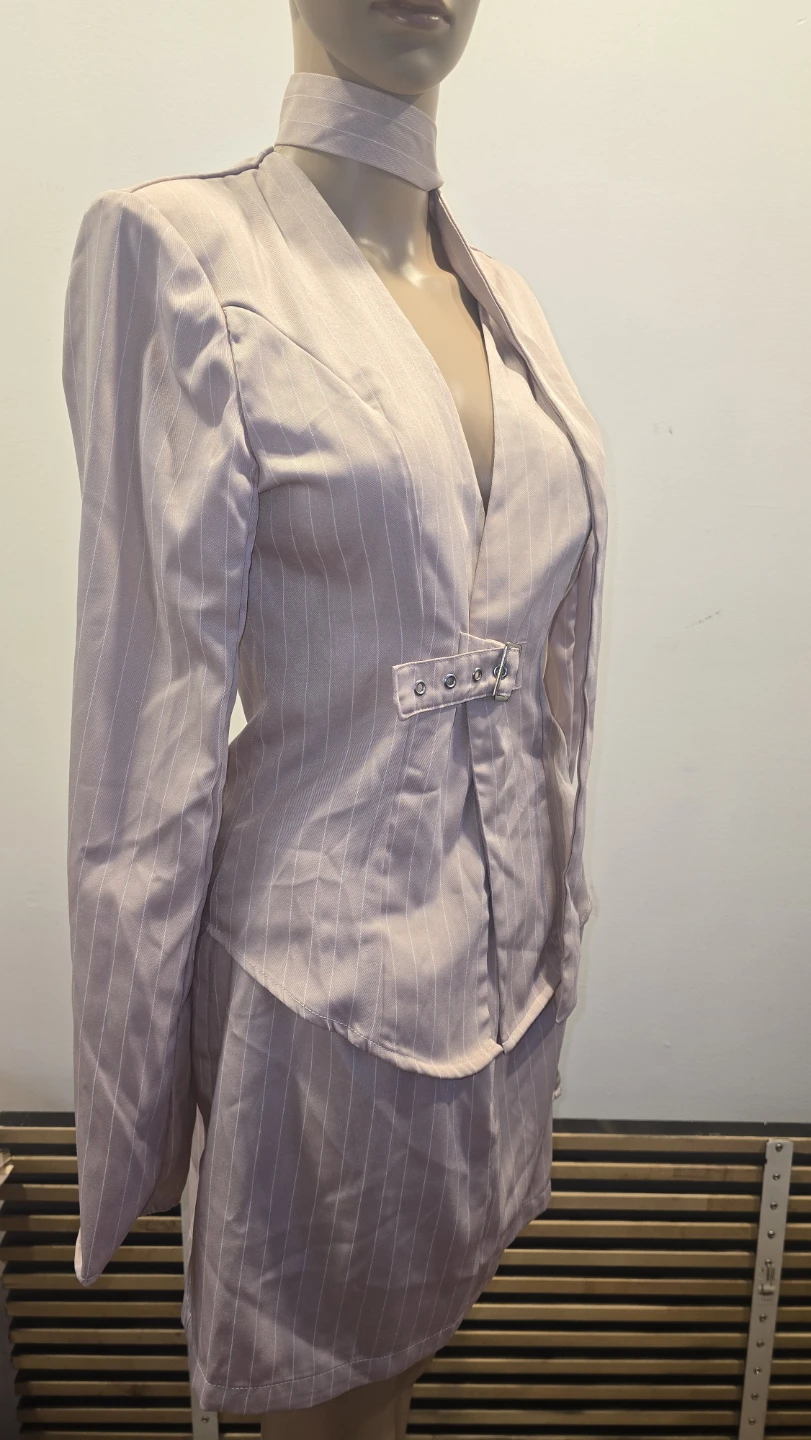 Pale pink Pinstripe Skirt Suit Set SMALL - photo 2