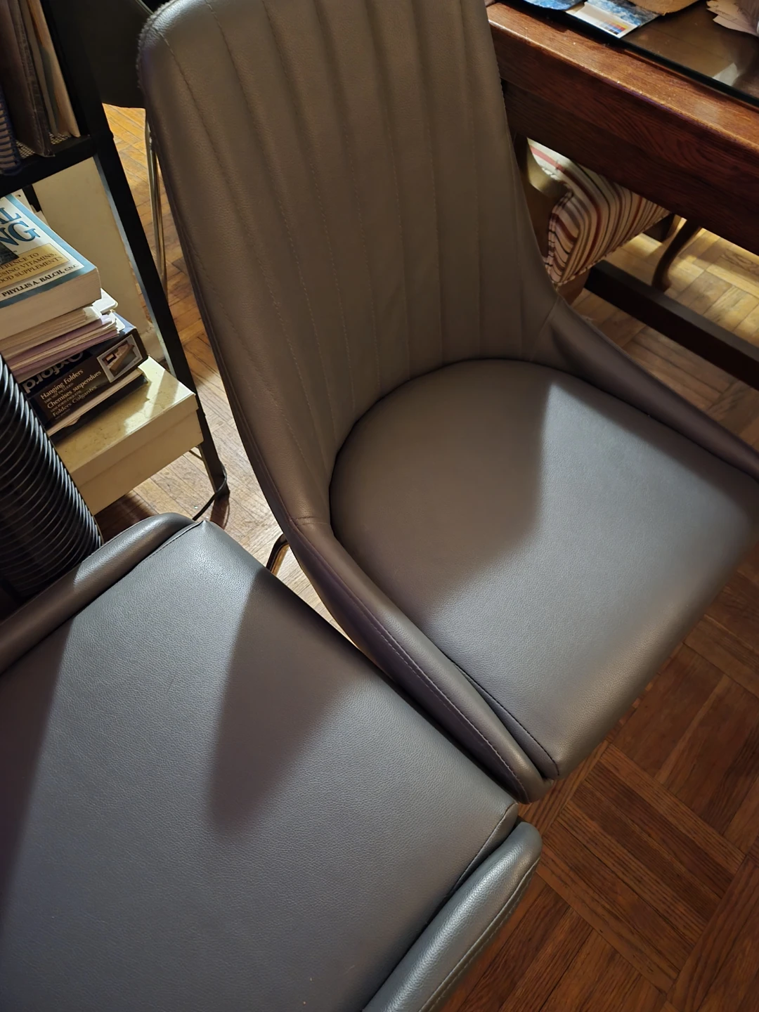 Set of 4 Grey Dining Chairs with Chrome Legs