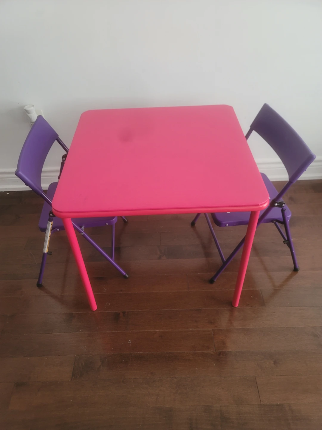 Kids Table and 2 No Pinch folding Chairs Set - flat storage