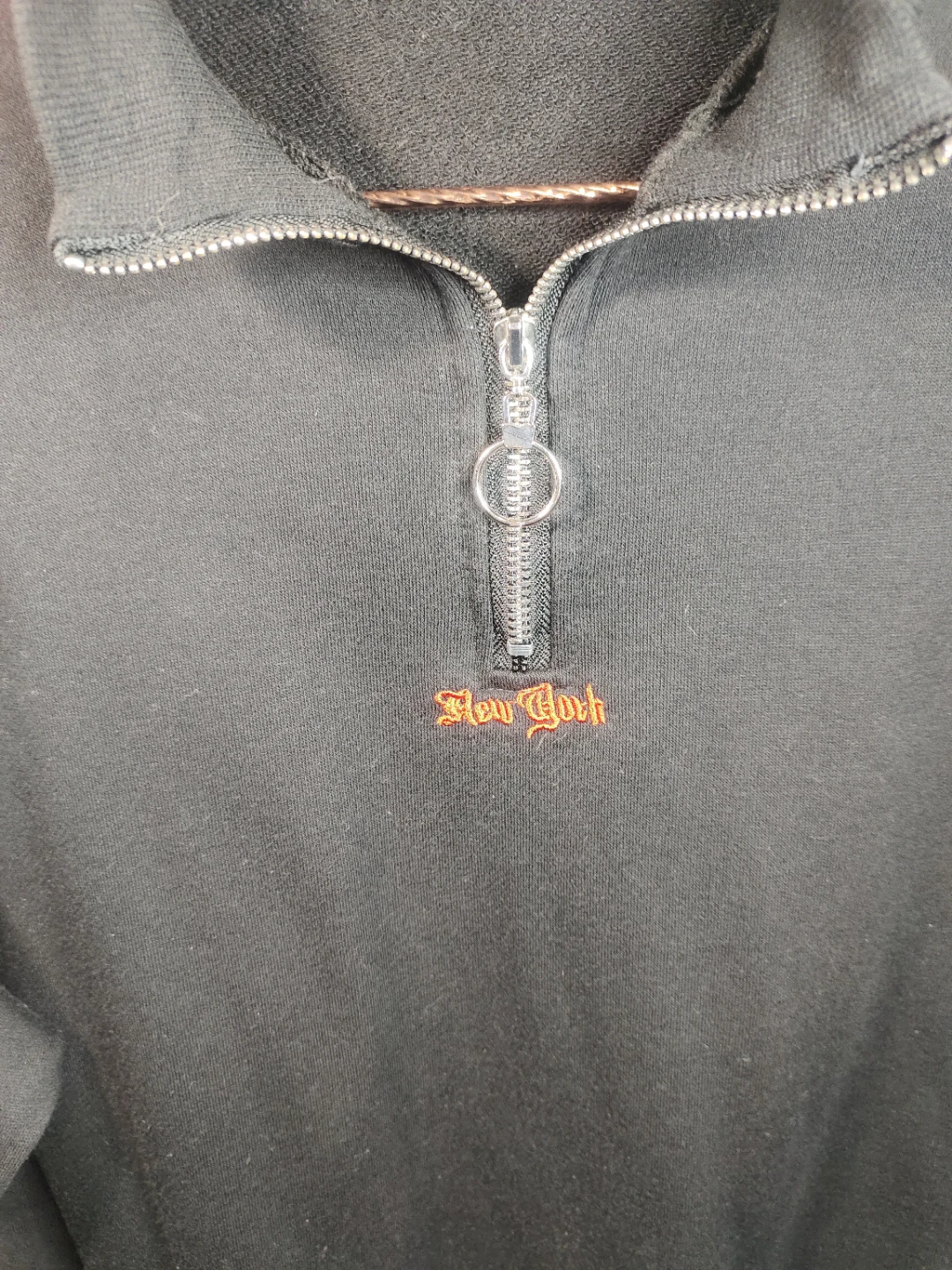 New York Quarter Zip Sweatshirt - Black with Red Stripes