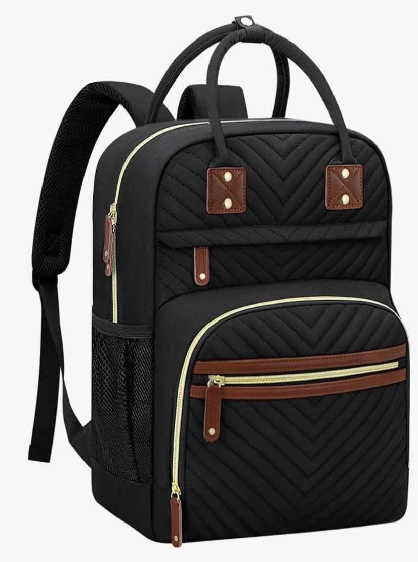 Black Diaper Bag Backpack with Insulated Bottle Pockets