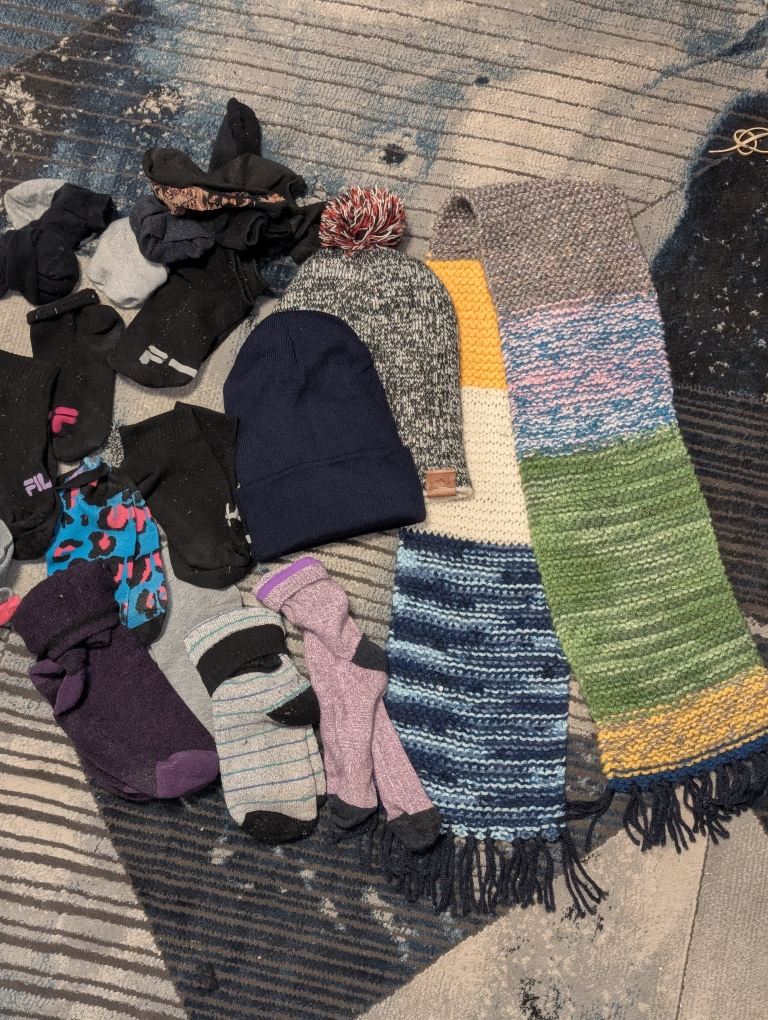 Assorted Winter Hats, Scarves, & Socks