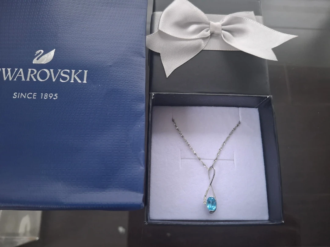 Swarovski Aquamarine Teardrop Pendant Necklace. New.