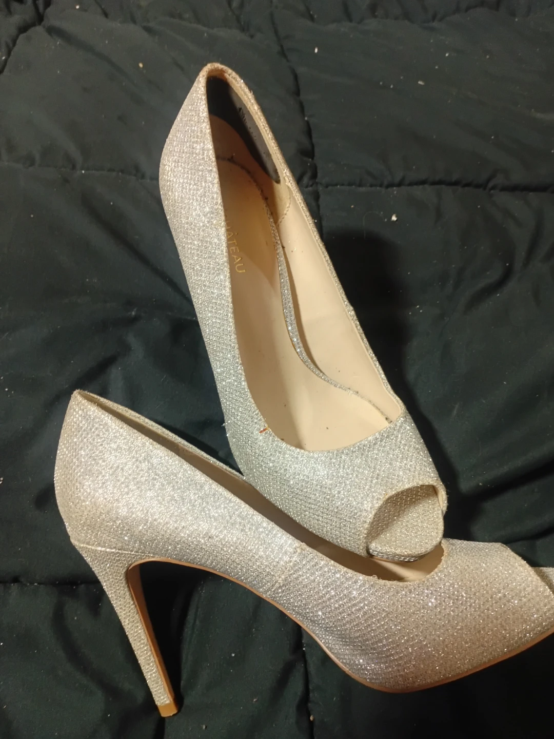 Chateau Silver Glitter Peep Toe Heels
