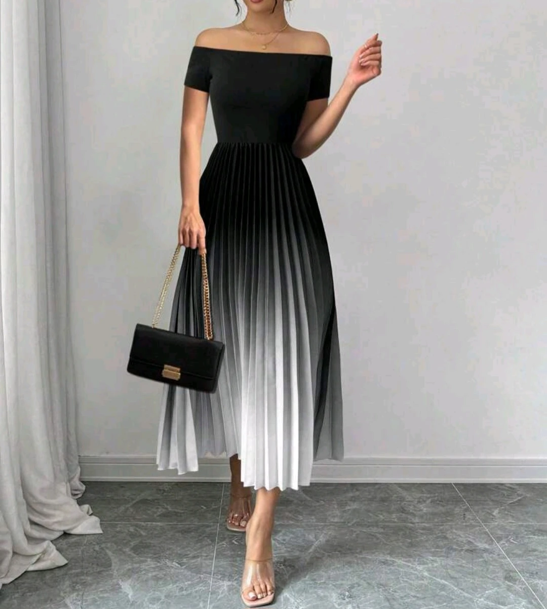 Ombre Pleated Off-Shoulder Midi Dress - photo 3