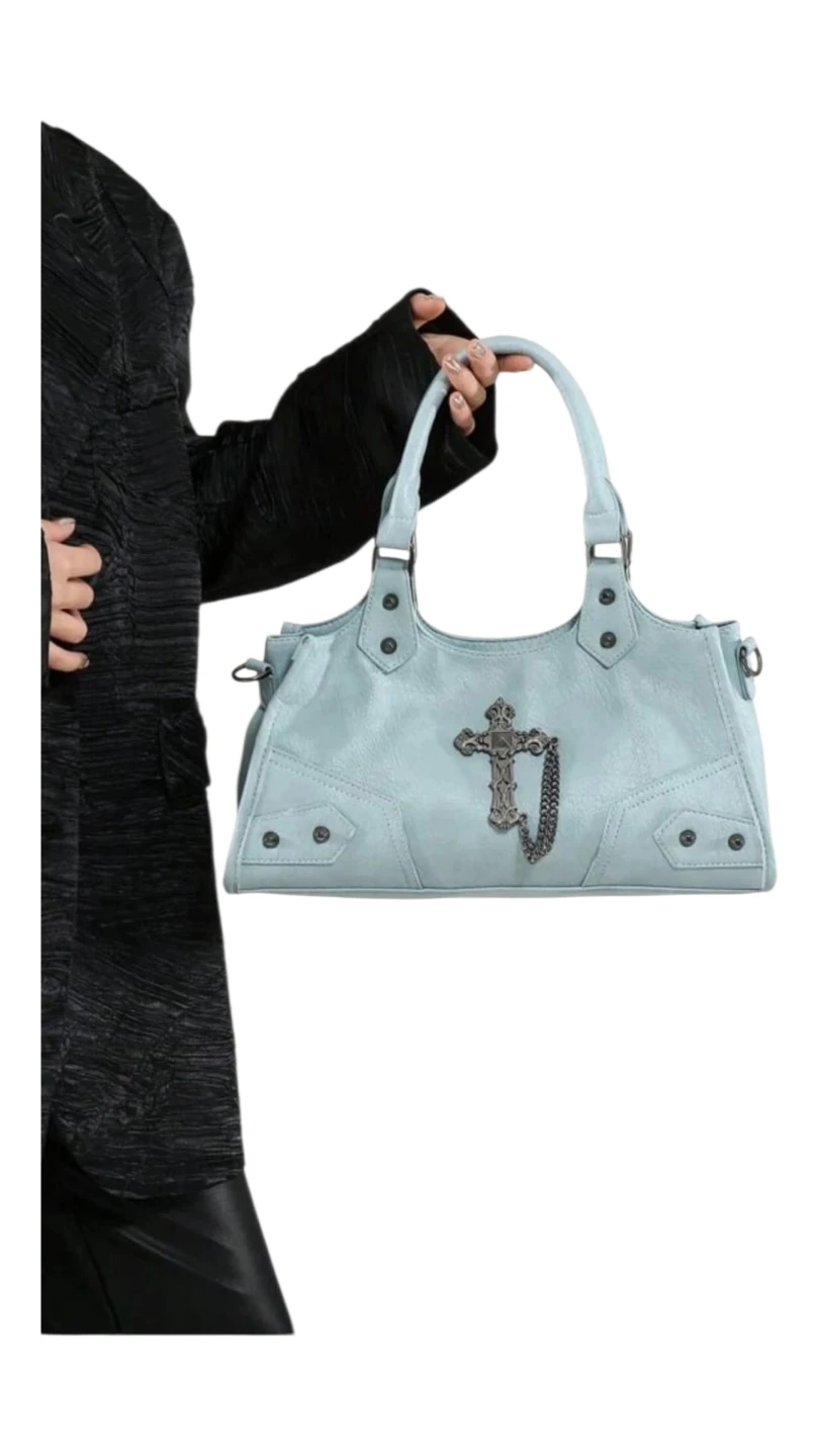 Light Blue Handbag with Cross Detail