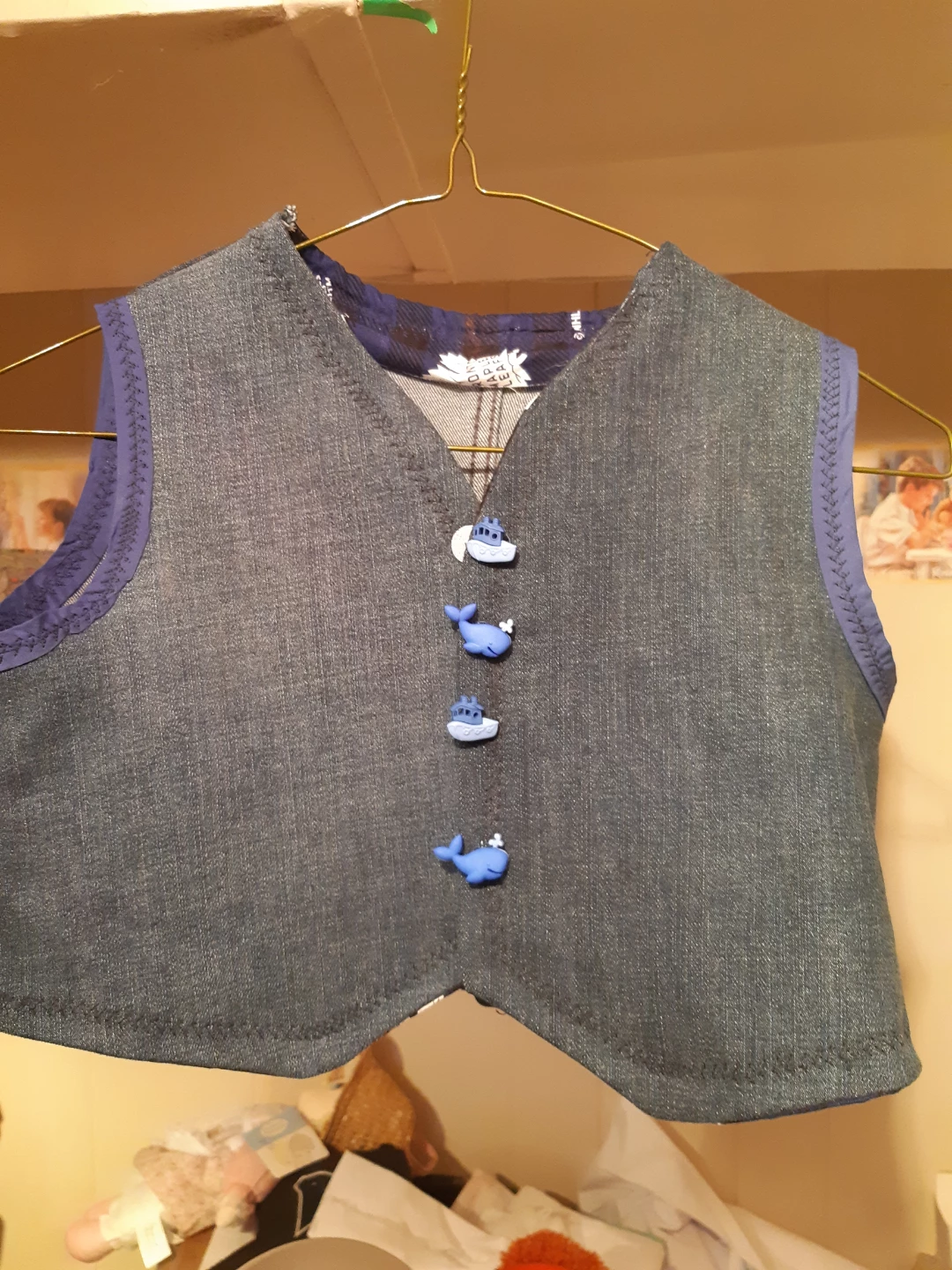 Handmade Denim Vest with Boat Buttons