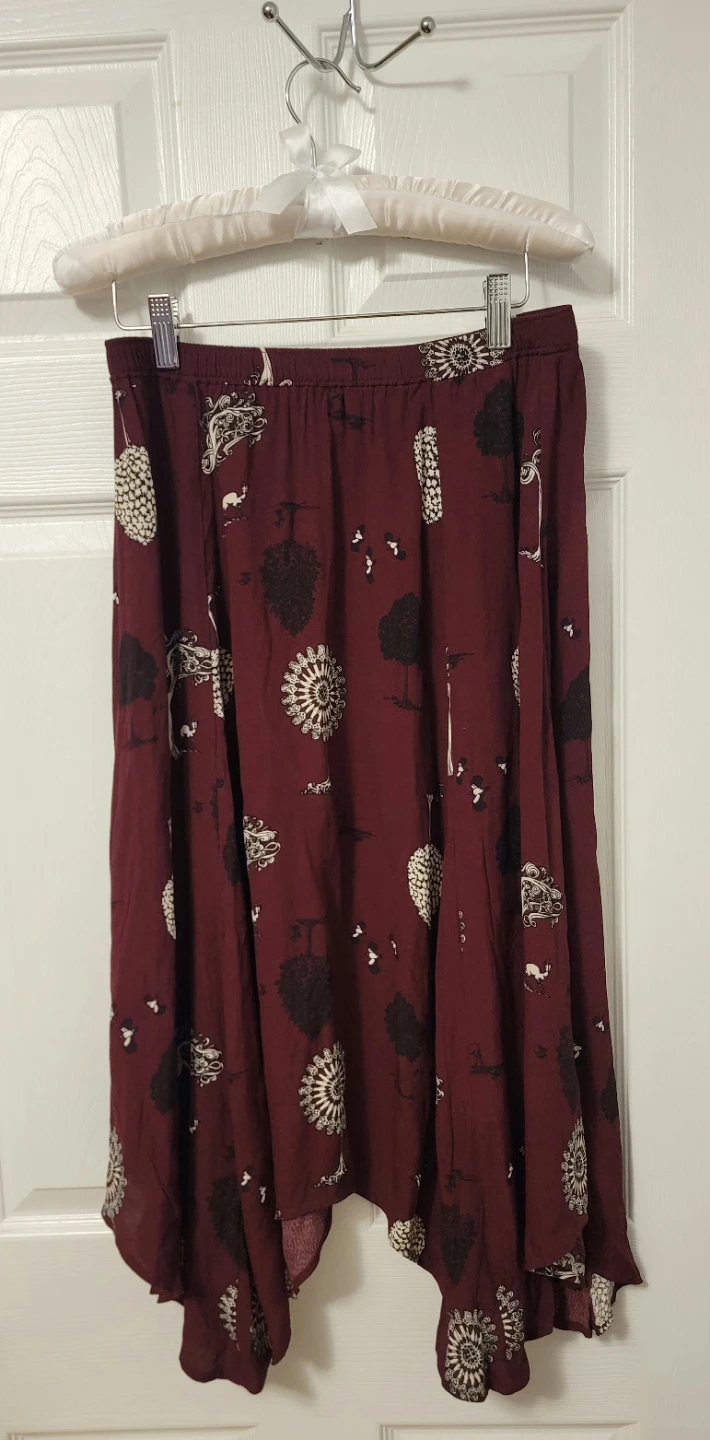 Maroon Skirt with Whimsical Tree and Critter Print - photo 2