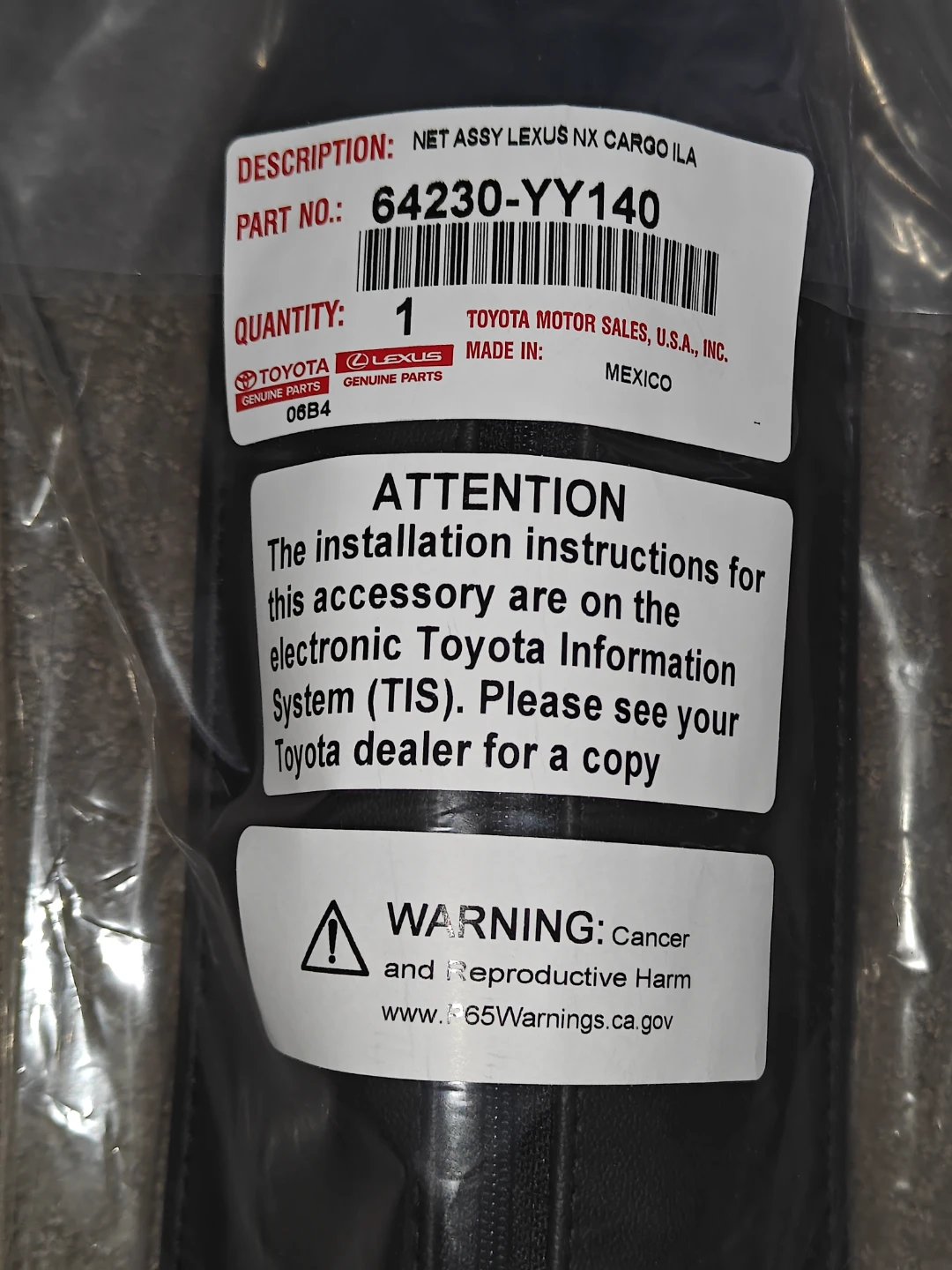 OEM Lexus Toyota Net Assembly Lexus NX 350 Trunk Cargo Net - NEW - photo 2