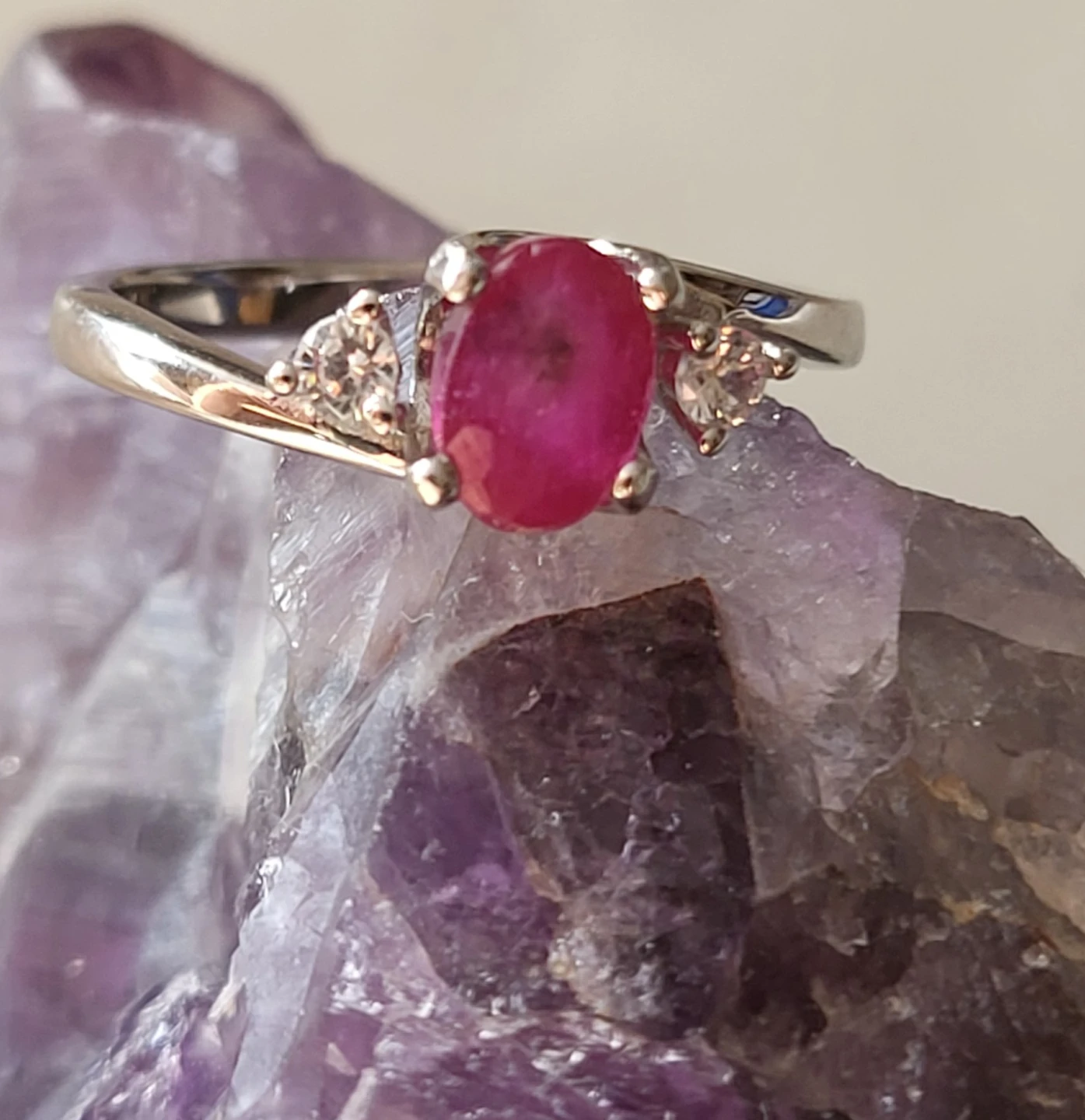 Sterling Silver Ruby and Stone Ring
