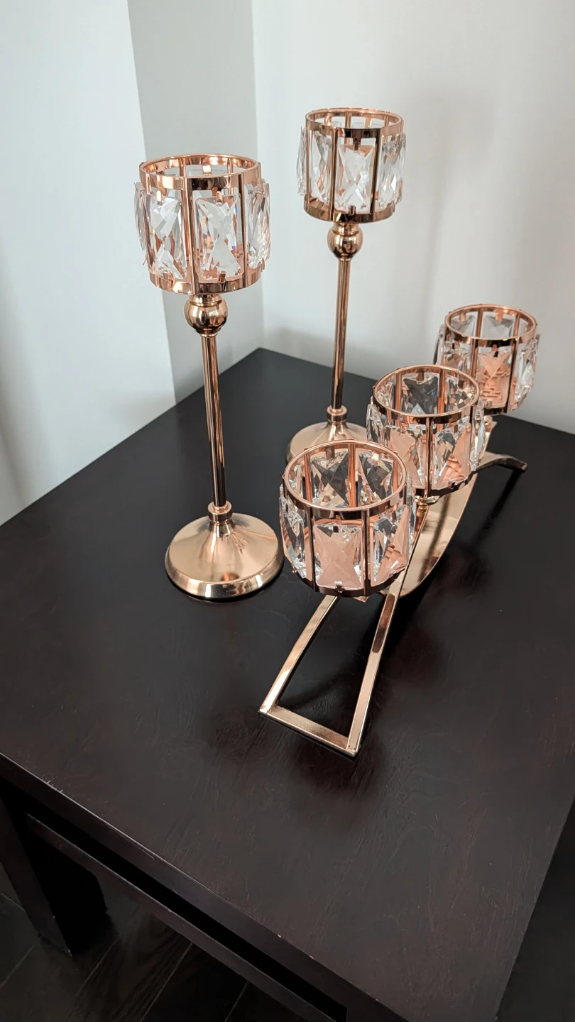 Rose Gold Crystal Candle Holders (Set of 3) - photo 5