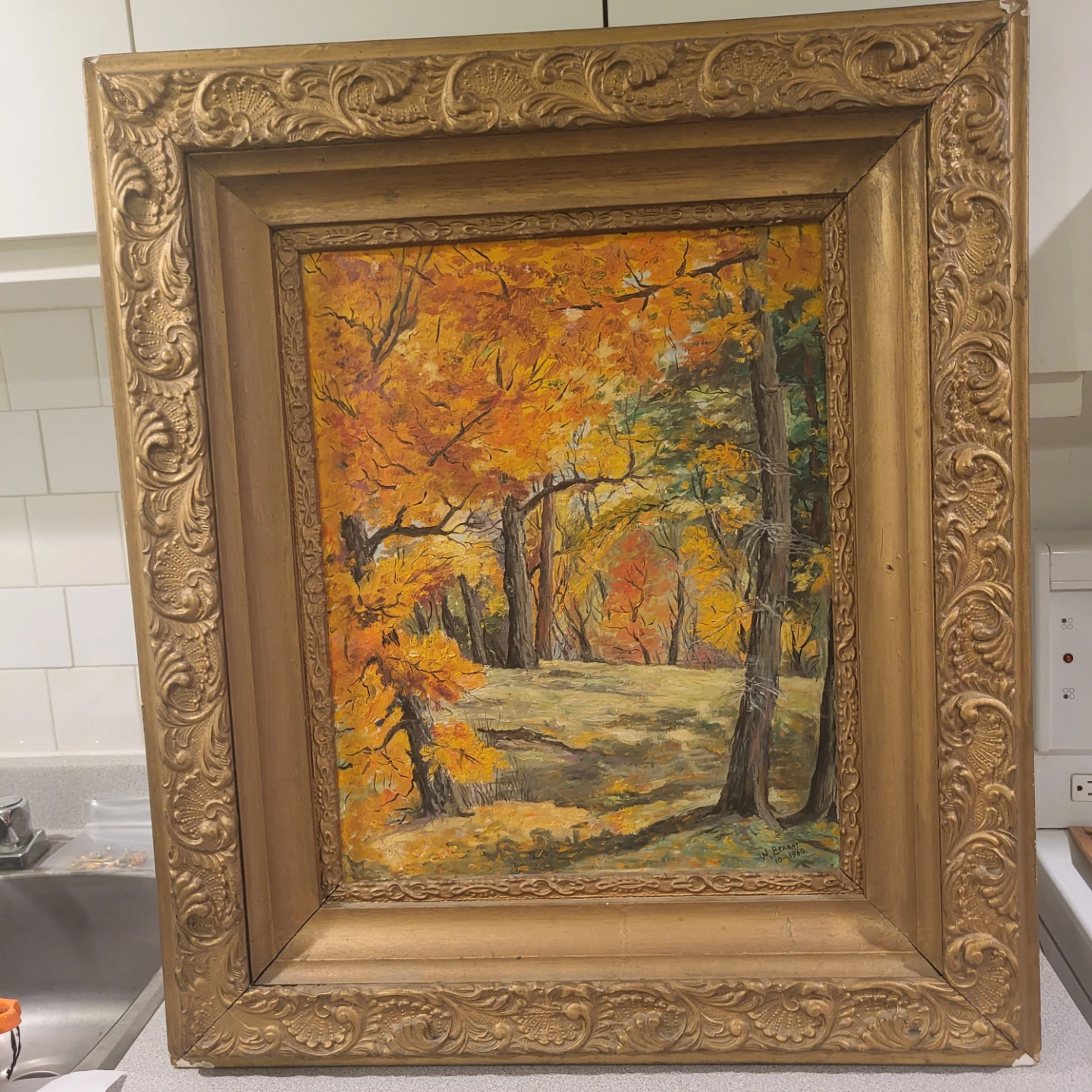 Autumn Landscape Painting by W. Bernat, 16" x 20"