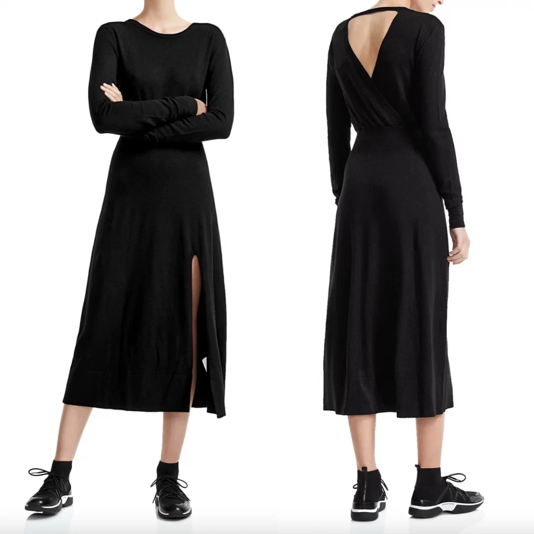 Maje Black Wool Drape Sweater Rolland Open Back Midi Dress s - photo 2