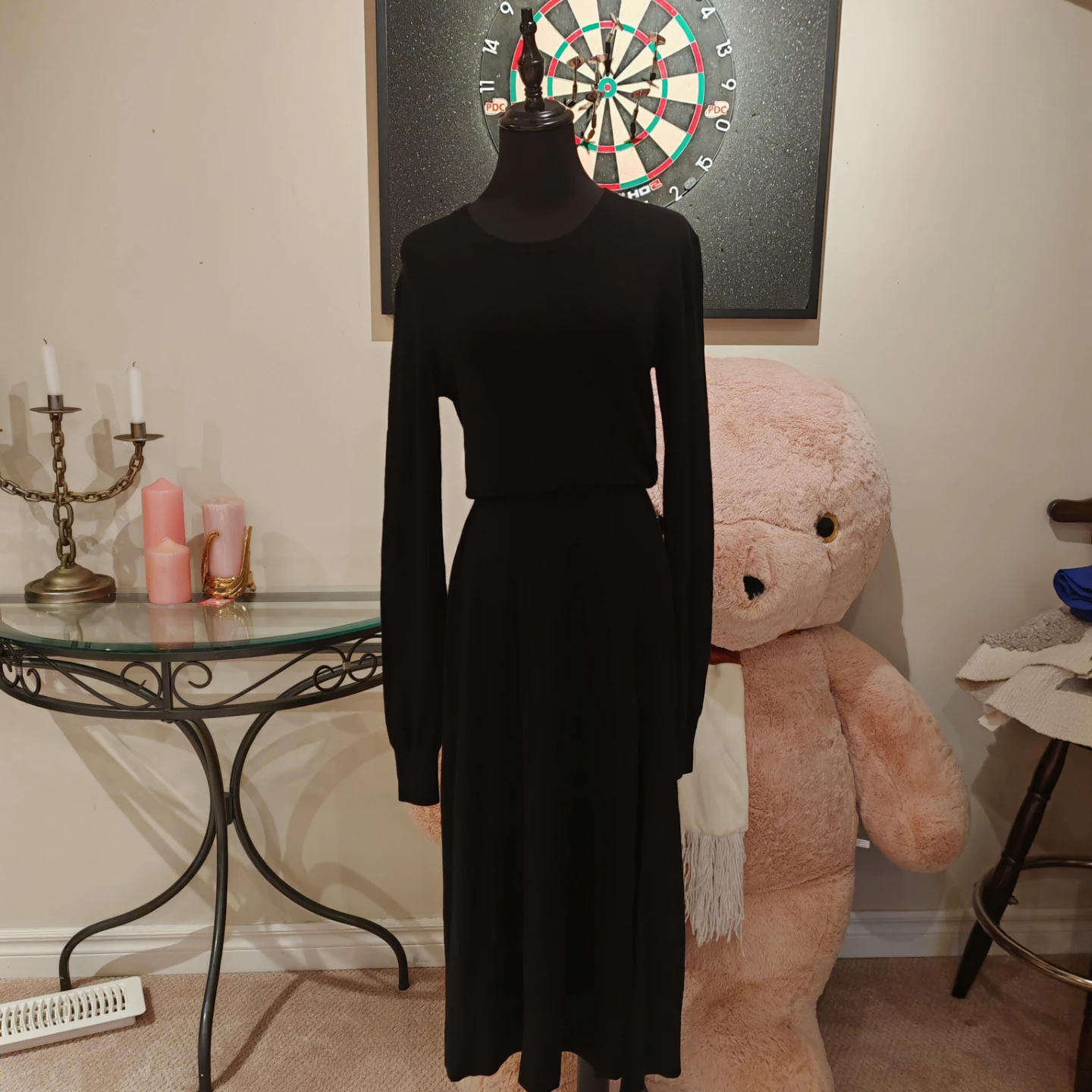Maje Black Wool Drape Sweater Rolland Open Back Midi Dress s - photo 3
