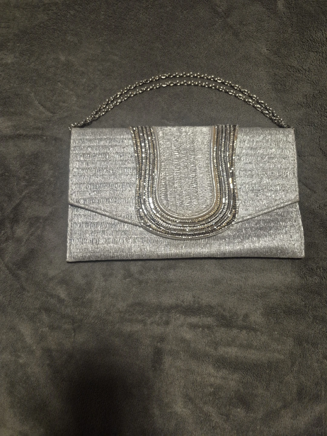 Silver Clutch Purse with Chain Strap