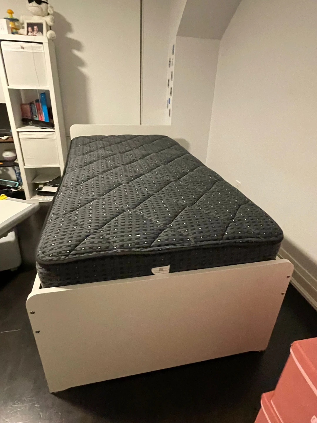 White Twin Bed with mattress and storage