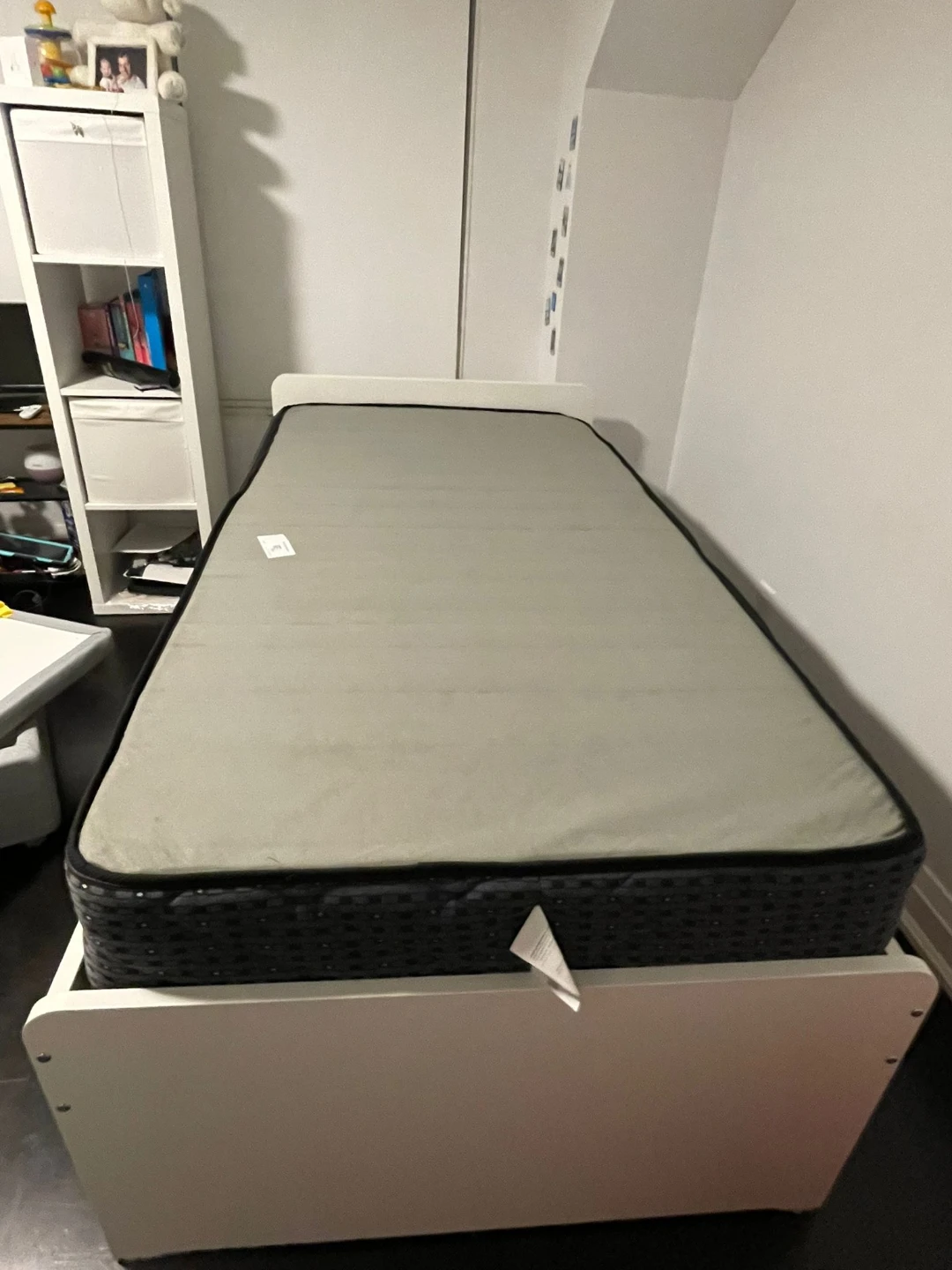 White Twin Bed with mattress and storage - photo 4