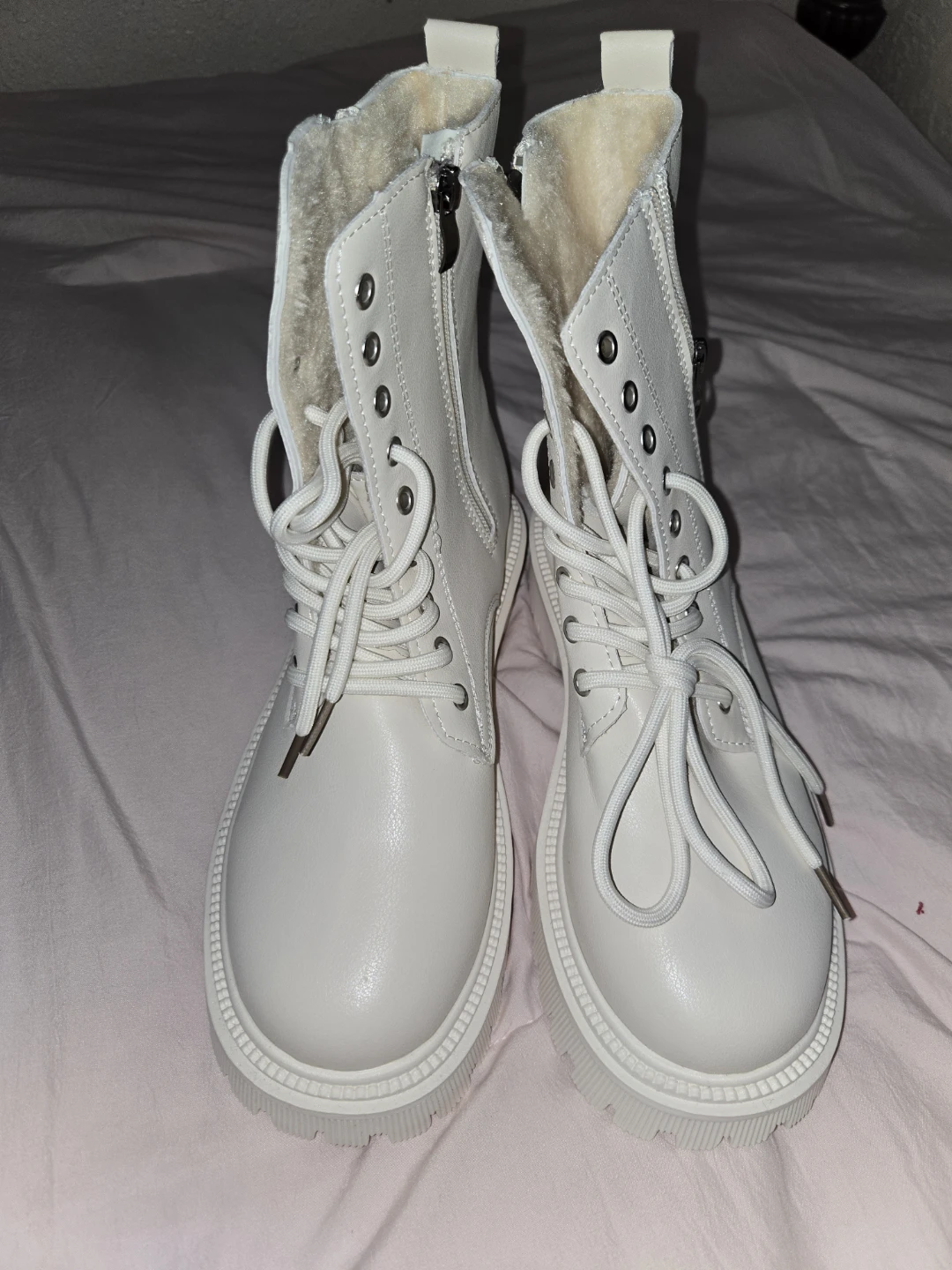 White Lace-Up Ankle Boots - photo 2