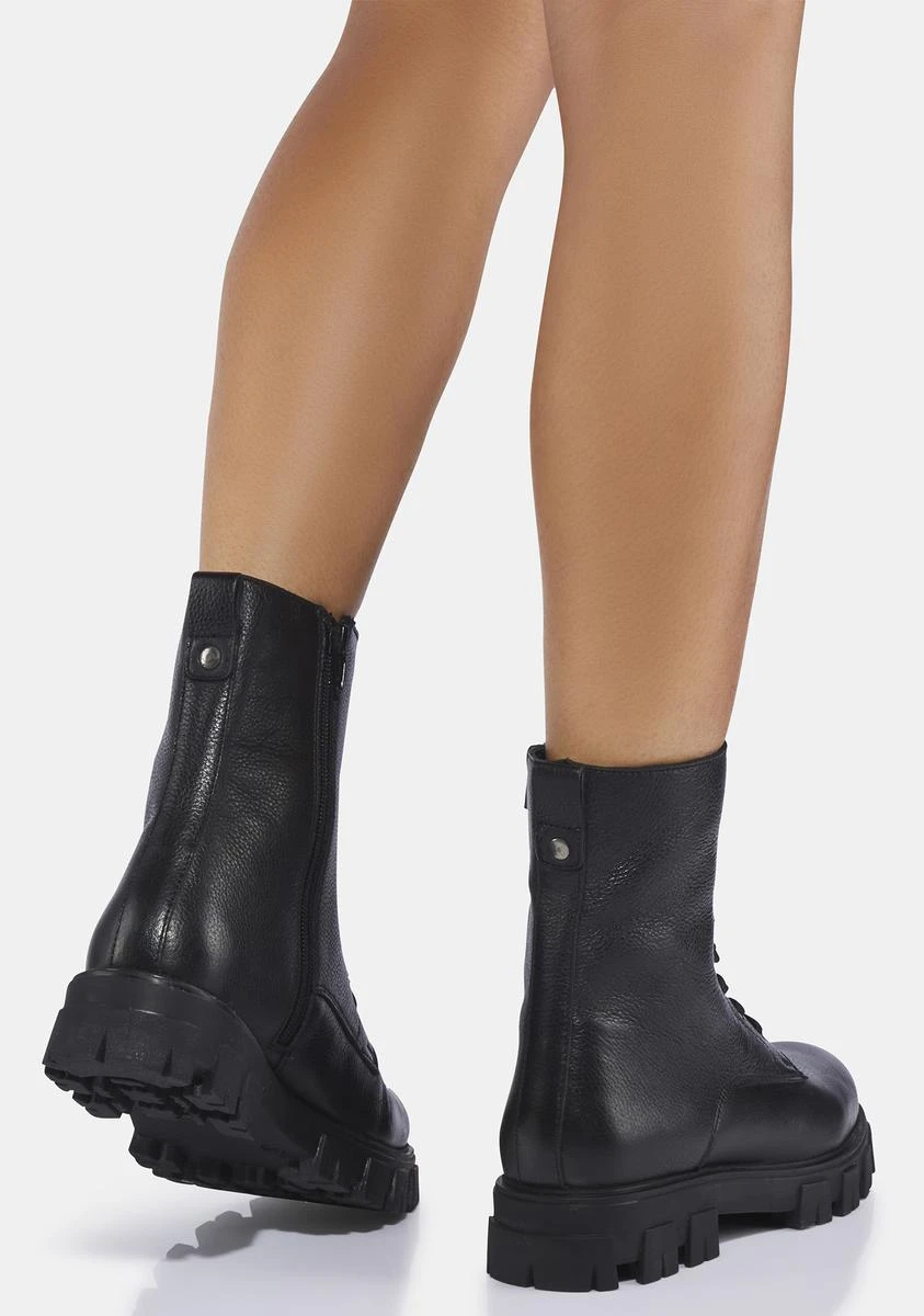 BNIB Brand New Black Leather Zippered Lace-Up Combat Boots - photo 3