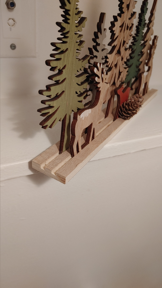 Wooden Winter Scene Decor with Deer and Trees - photo 3