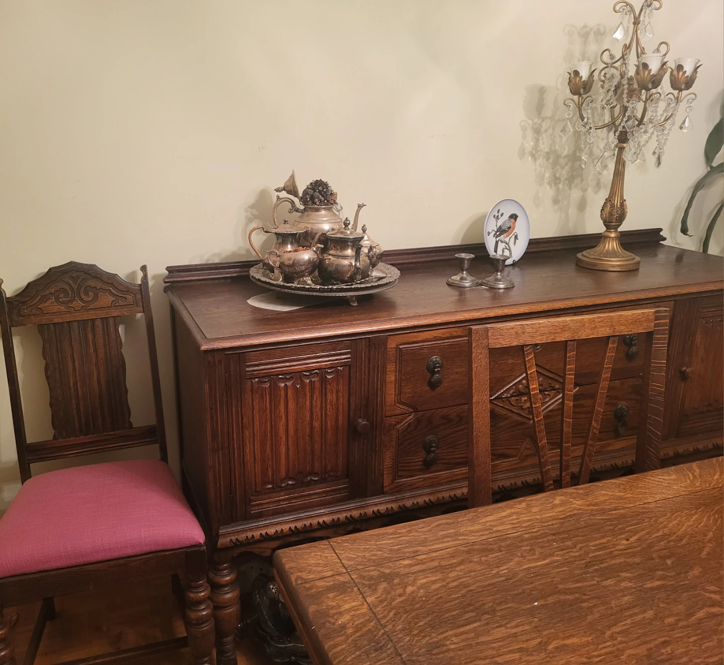 Antique Oak Dining Set - Table, Chairs, Sideboard, Hutch - photo 2
