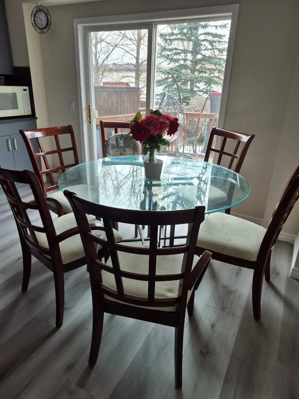 Round Glass Dining Table with 5 Chairs