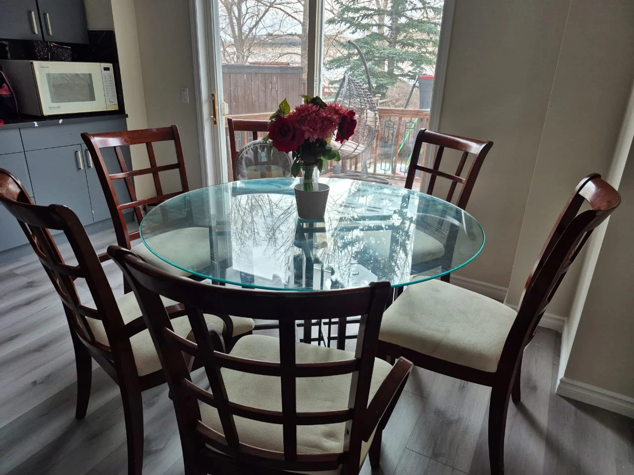 Round Glass Dining Table with 5 Chairs - photo 2