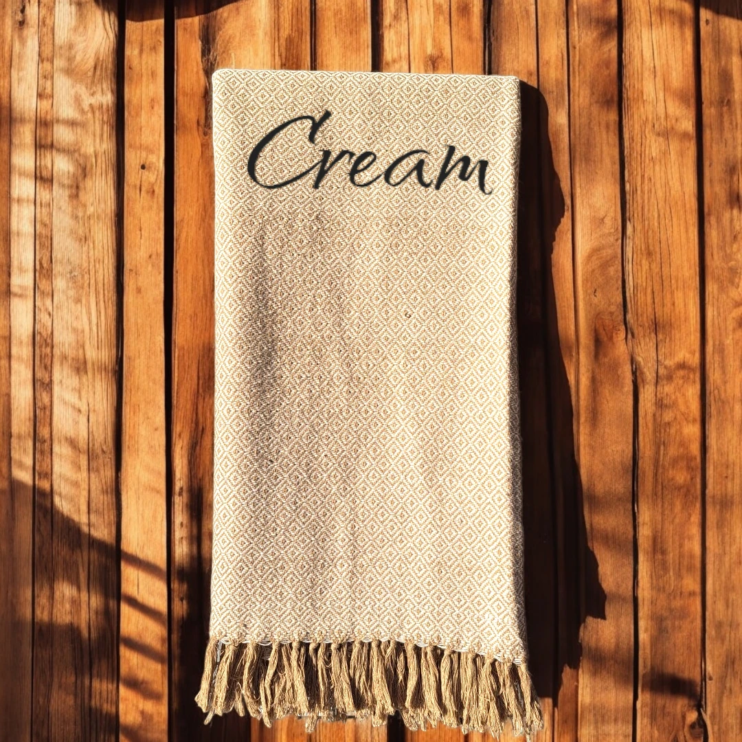 Handwoven Cotton Blanket - Cream - photo 2