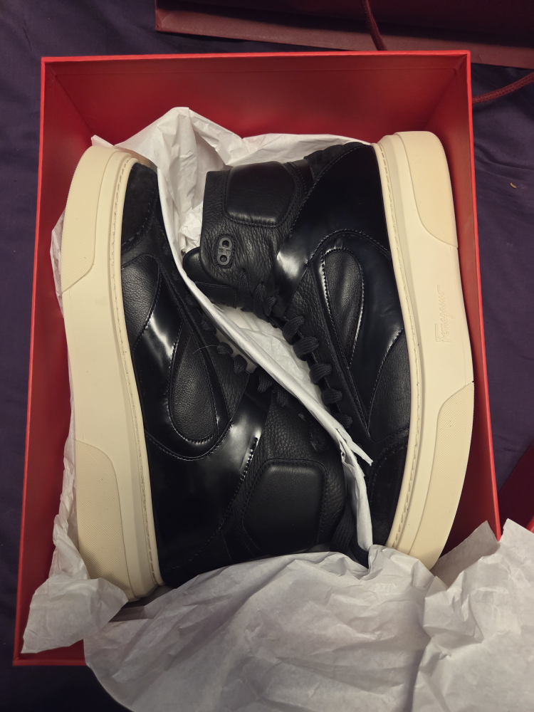 Salvatore Ferragamo Black Leather High-Top Sneakers - photo 2