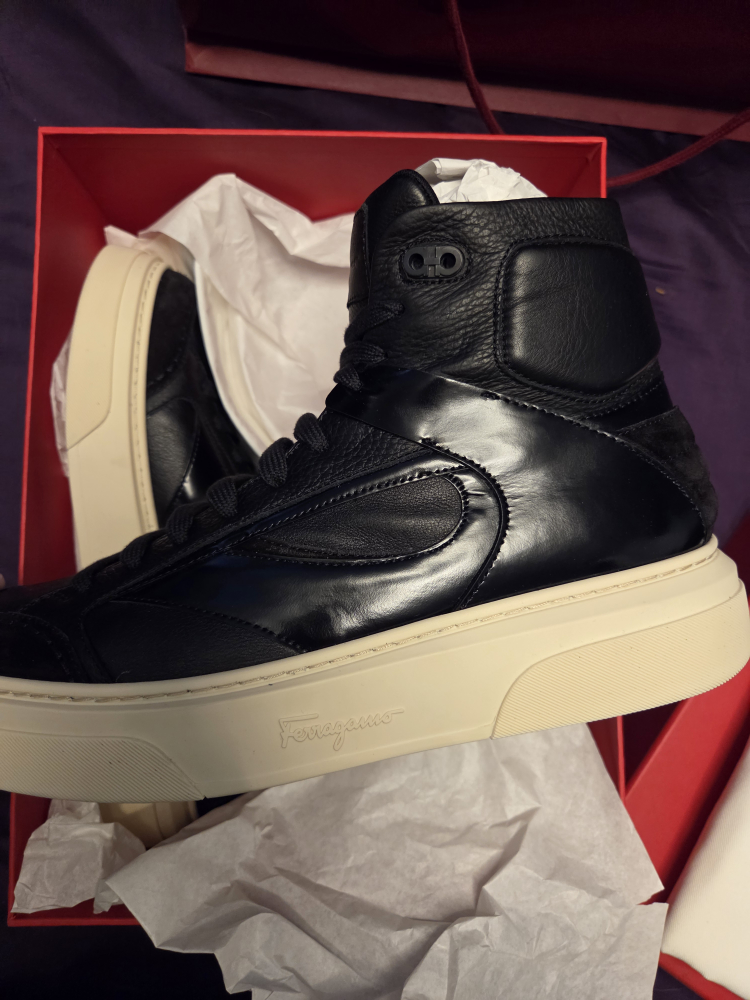 Salvatore Ferragamo Black Leather High-Top Sneakers - photo 3