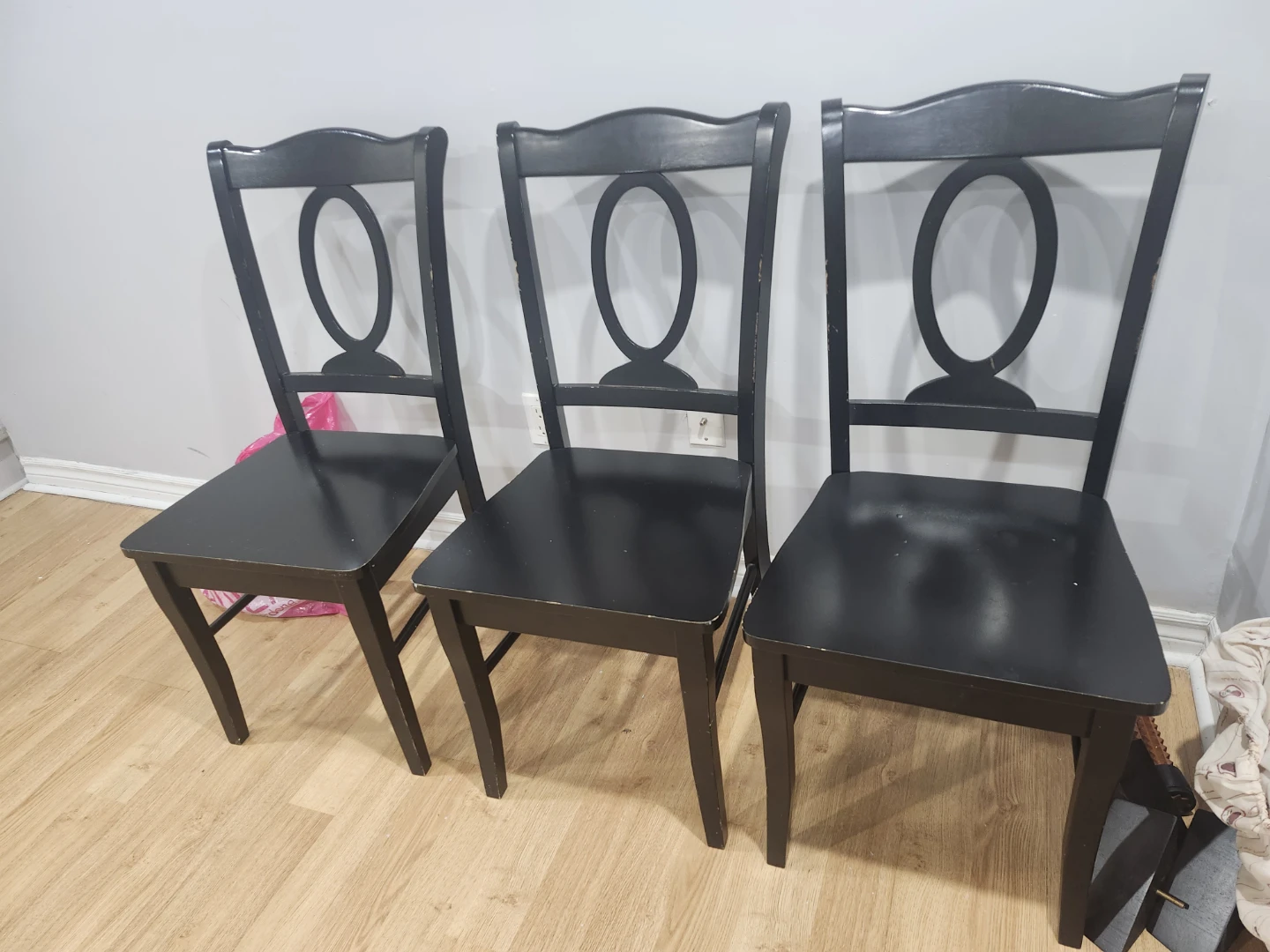 Set of 3 Black Wooden Dining Chairs