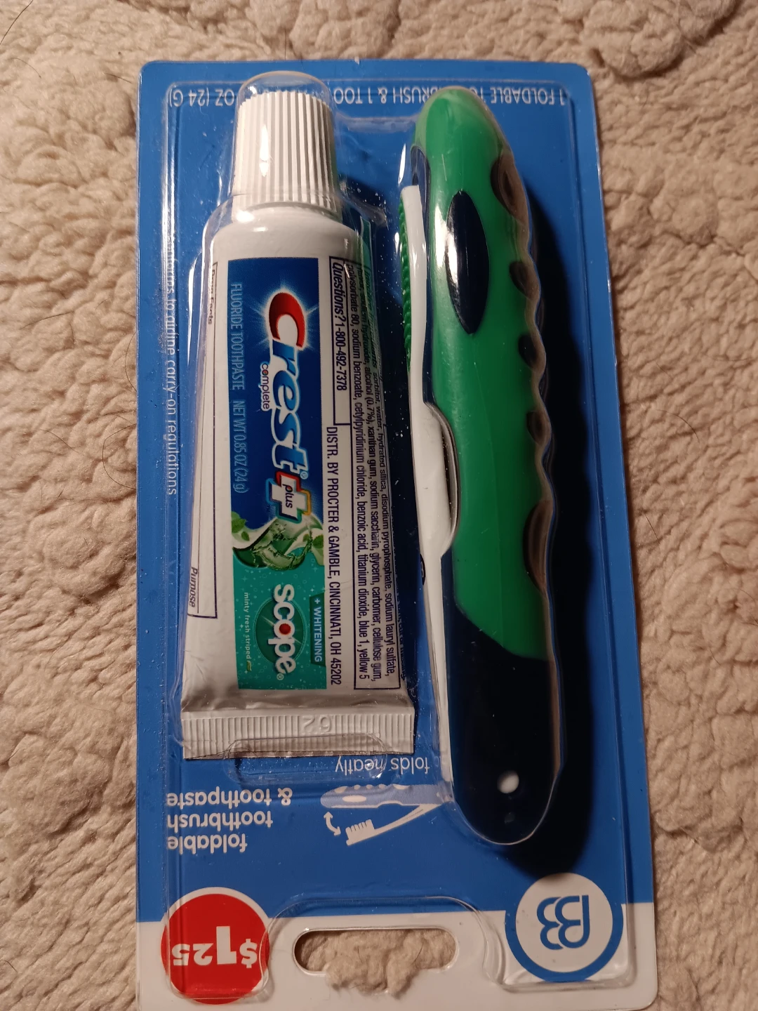 Foldable Toothbrush & Crest Toothpaste Travel Set